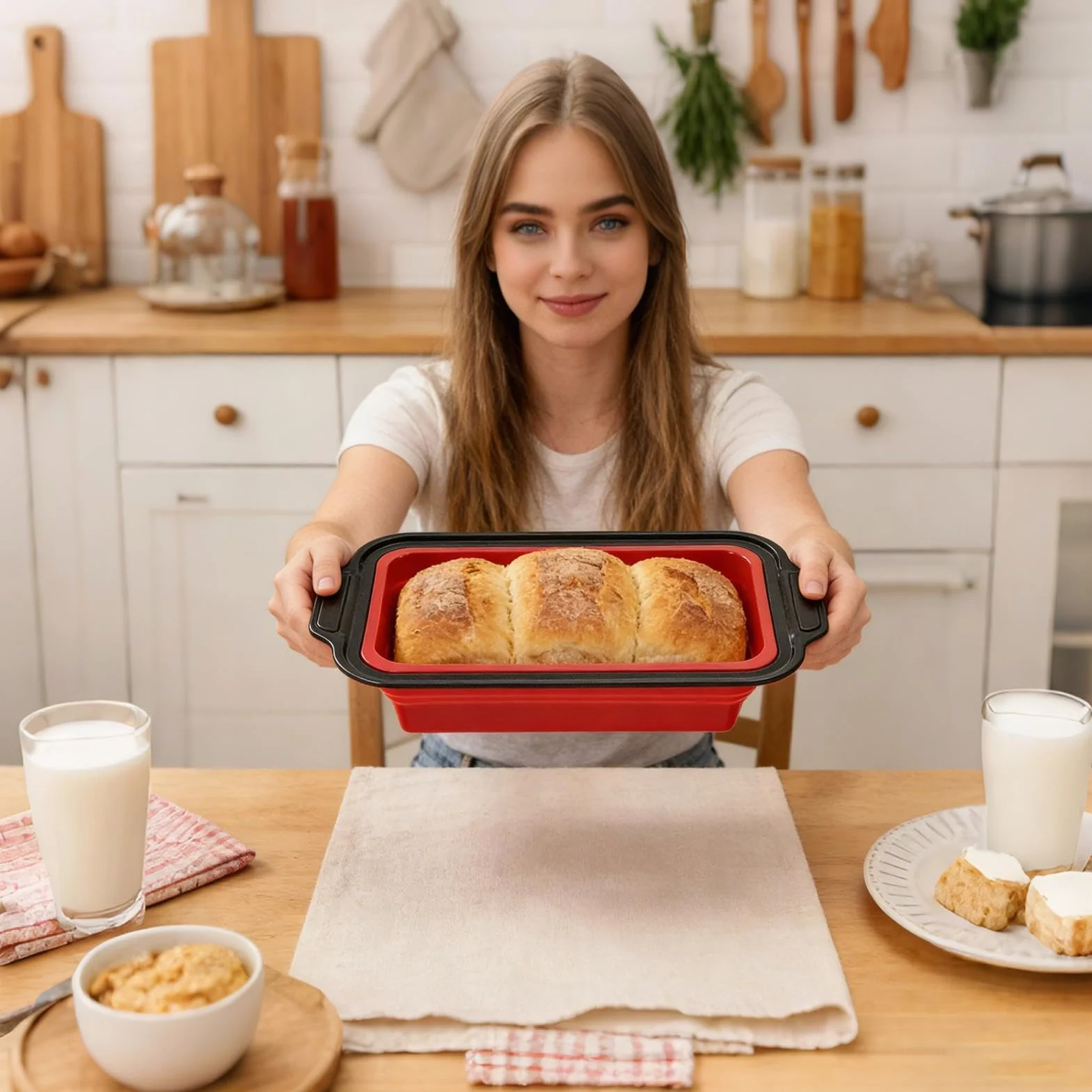 Forma do pieczenia z silikonu Układane na stos | Z rękawicą, skrobaką i pędzelkiem, nieprzywierający zestaw do pieczenia do Babeczek, Chleba, Ciastek, Muffin, Jajek, Pączków