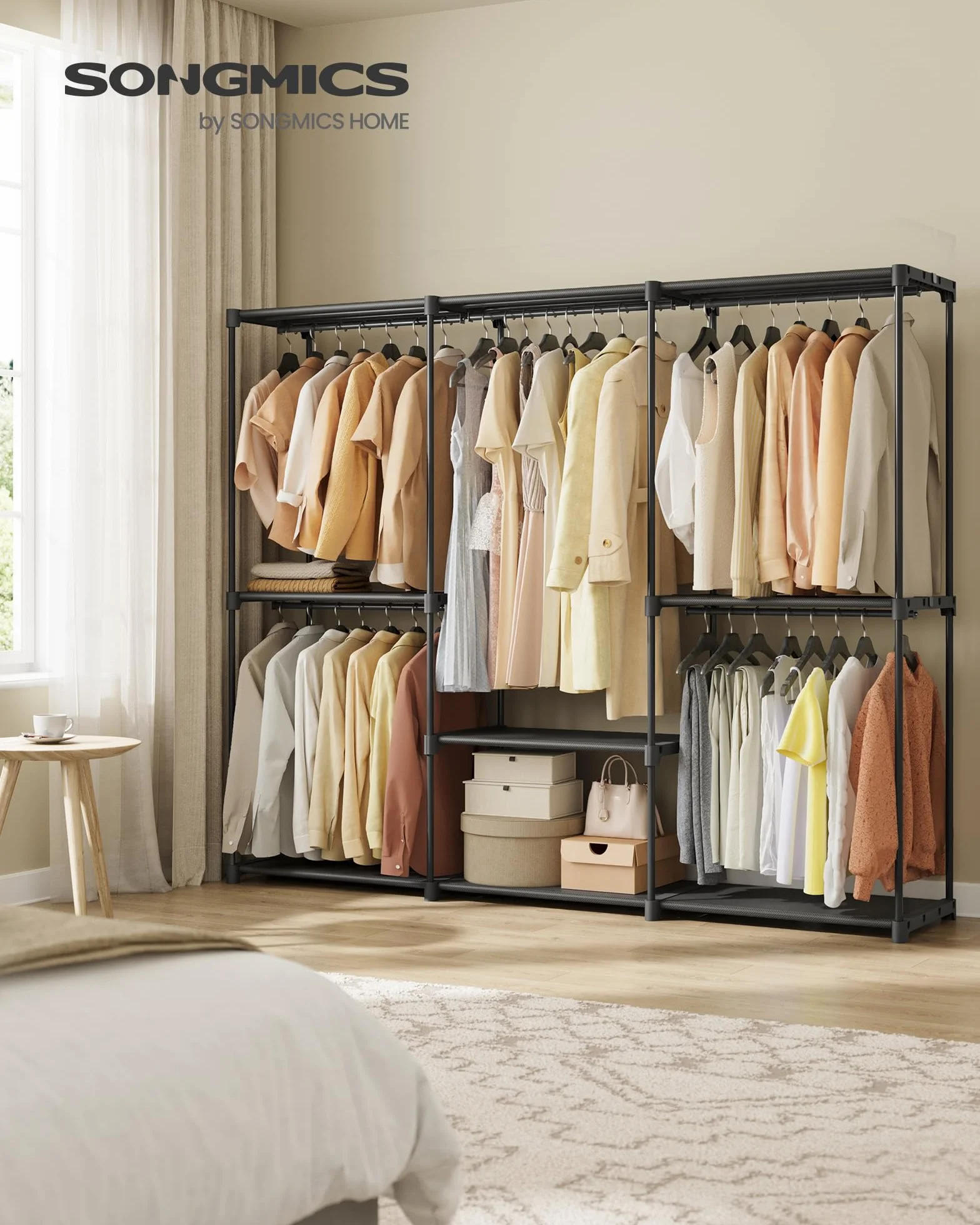 SONGMICS Otwarta szafa na ubrania 5 przegródek 205 x 43 x 166 cm czarna