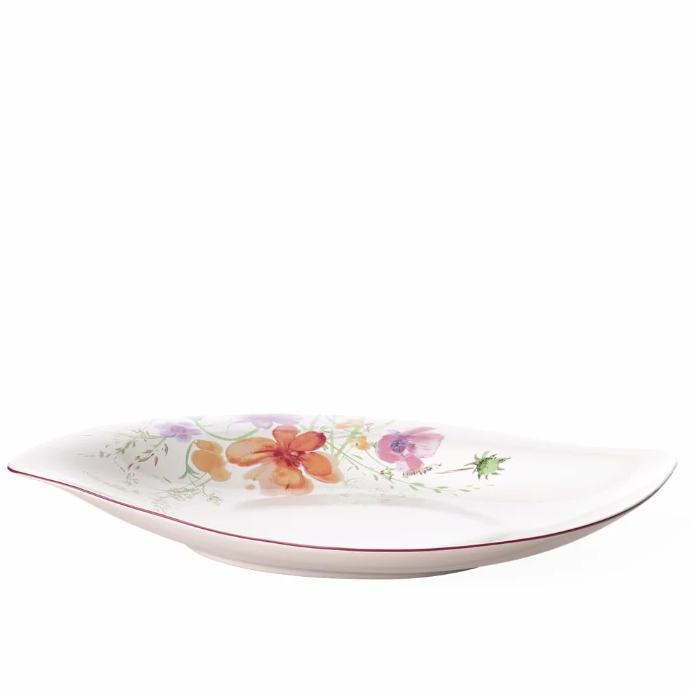 Villeroy und Boch - Mariefleur Basic Serve i Salad płaska miska, miska na dodatki i sałatki, 34 cm, porcelana premium, biała/kolorowa