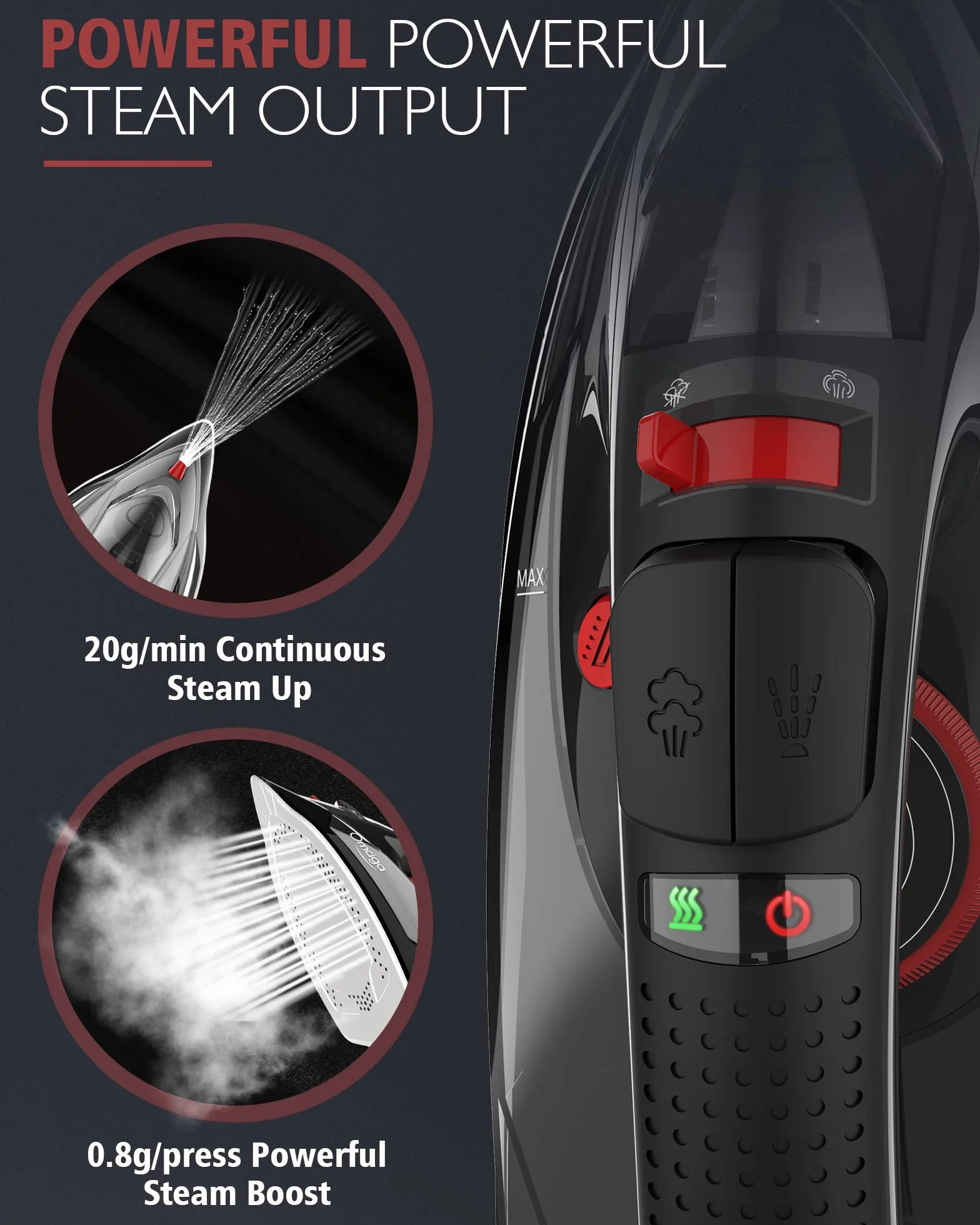 OMAIGA - Bezprzewodowe żelazko parowe 1500 W, bezprzewodowe żelazko do ubrań ze zbiornikiem na wodę o pojemności 12 uncji, żelazko zapobiegające kapaniu, bezprzewodowe z ceramiczną podeszwą i 3