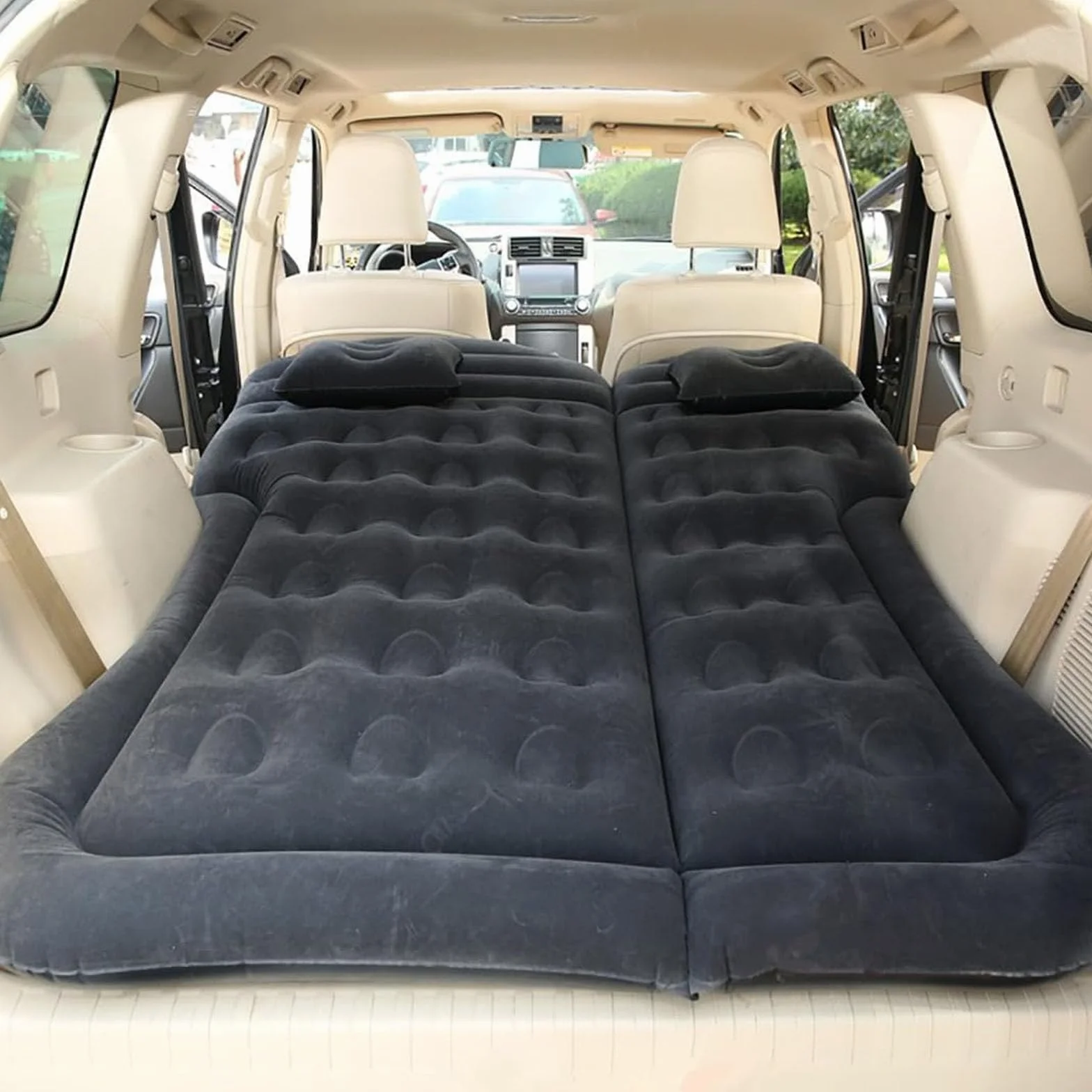 Samochodowy materac dmuchany do Toyota Land Cruiser Prado (J150) 5-drzwiowy, z 2 poduszkami powietrznymi, ruchome grubsze, masywna powierzchnia PVC, regulowane tylne siedzenie, A/czarny