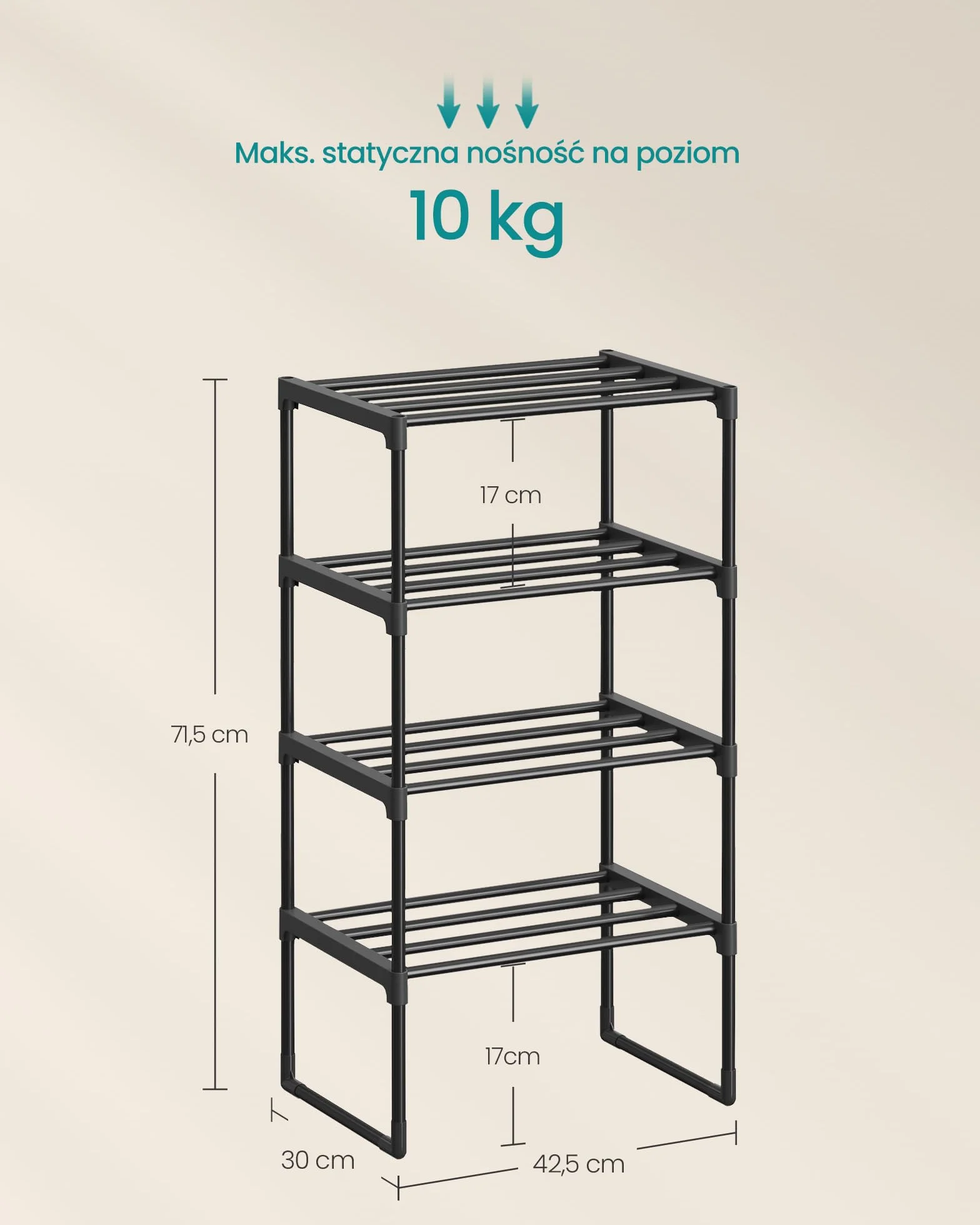 SONGMICS Stojak na buty 4 poziomy, do przechowywania butów, w pozycji pionowej lub odwróconej, na 5-10 par butów, 30 x 42,5 x 71,5 cm, czarny LSA004B01