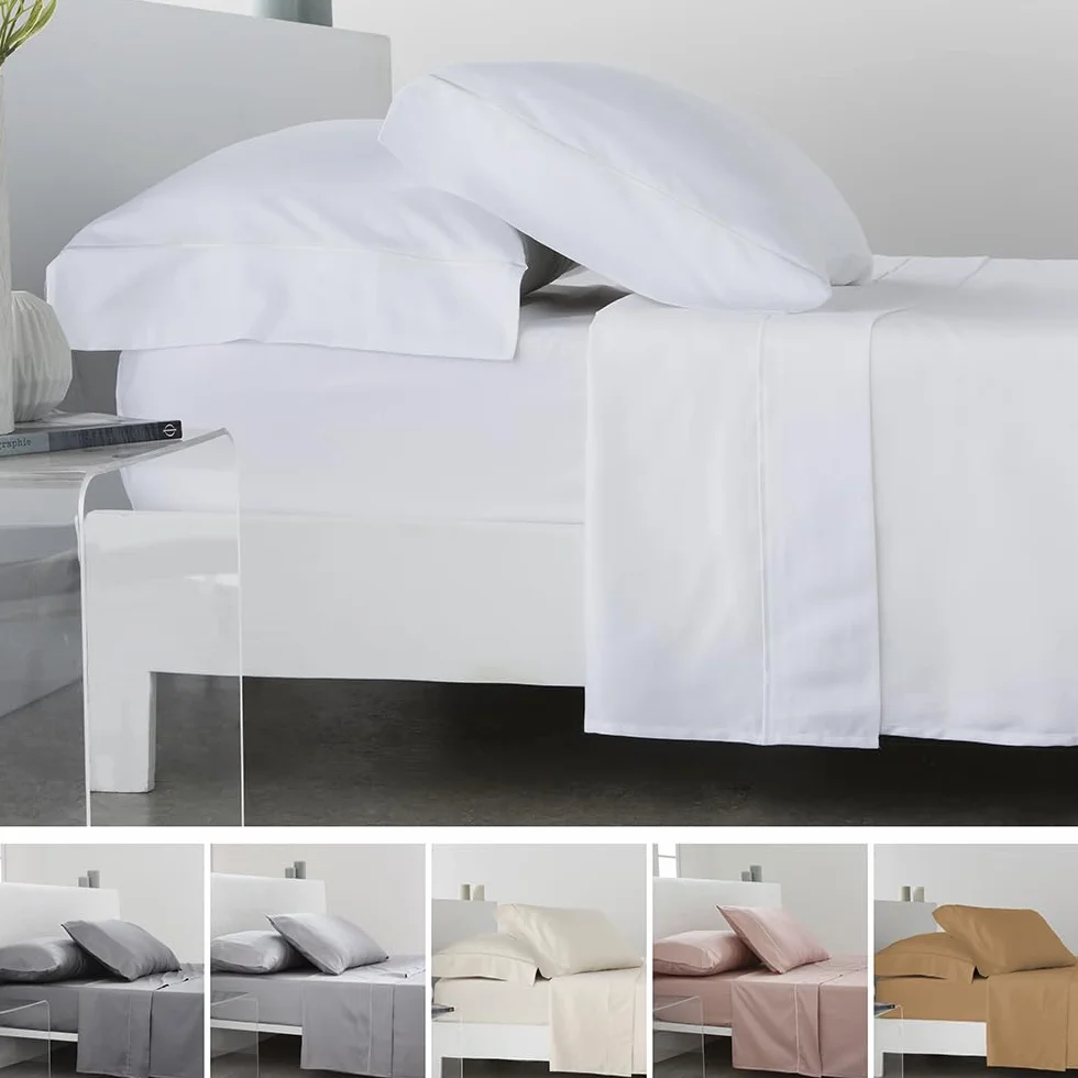 COTTON ARTean Zestaw pościeli 160 x 190/200 Egipska Satyna Bawełna DE 300 Liczba nici LEUNA Białe łóżko 160 + 2 poszewki na poduszki + prześcieradło z gumką