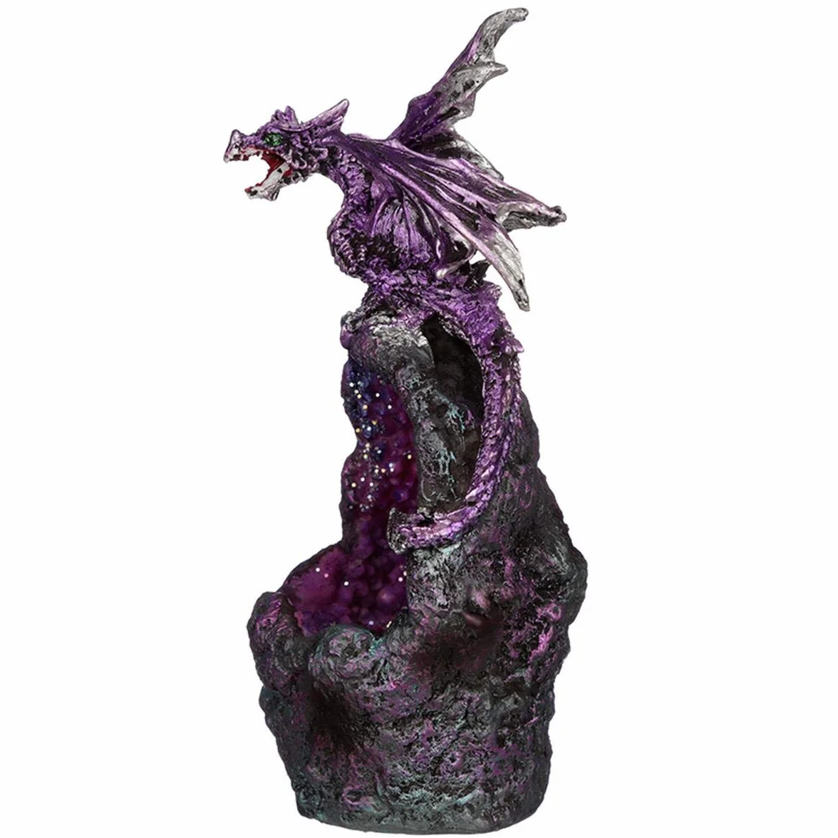 Puckator Kryształowa jaskinia LED ciemne legendy smok figurka x 1, żywica, Multi, wysokość 17 cm szerokość 6 cm głębokość 6,5 cm