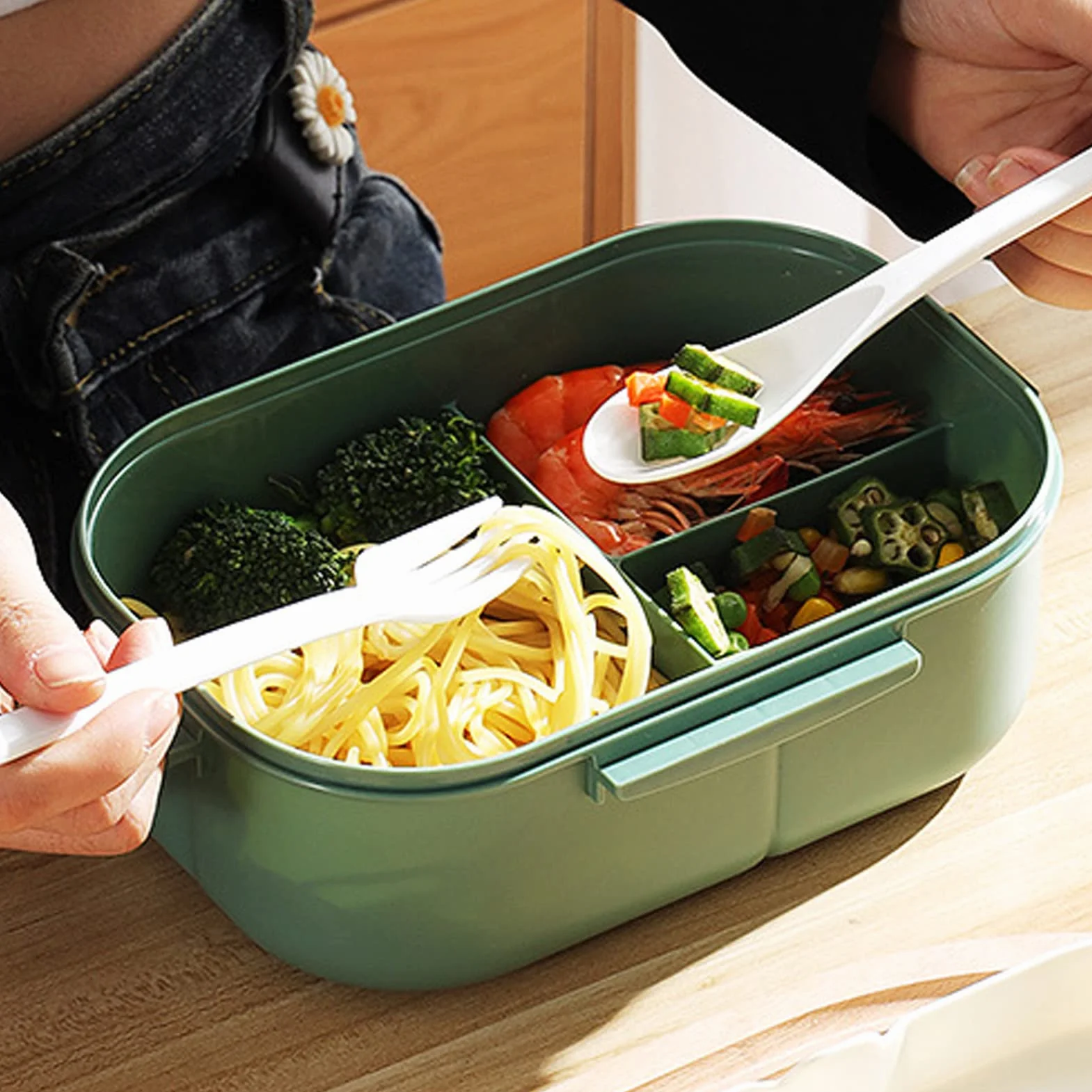 Zestaw Pojemników na Lunch Konstrukcja Dwuwarstwowa Pojemnik na Lunch Wytrzymały Pojemnik ze Stali Nierdzewnej Pudełko na Lunch do Układania w Stosy Przegródki na