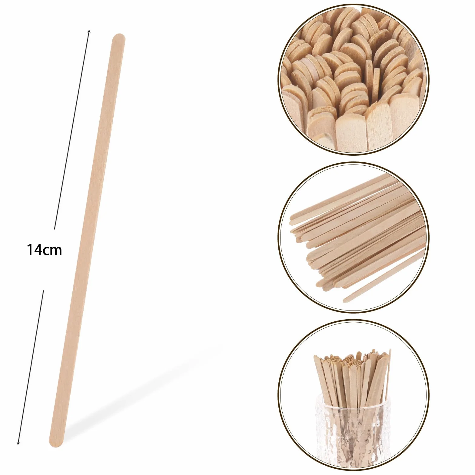 Drewniane mieszadła do kawy, 200 szt. mieszadła do kawy, pałeczki do kawy, przyjazne dla środowiska, biodegradowalne patyczki do kawy z drewna brzozowego, 14 cm, jednorazowe mieszadło do kawy