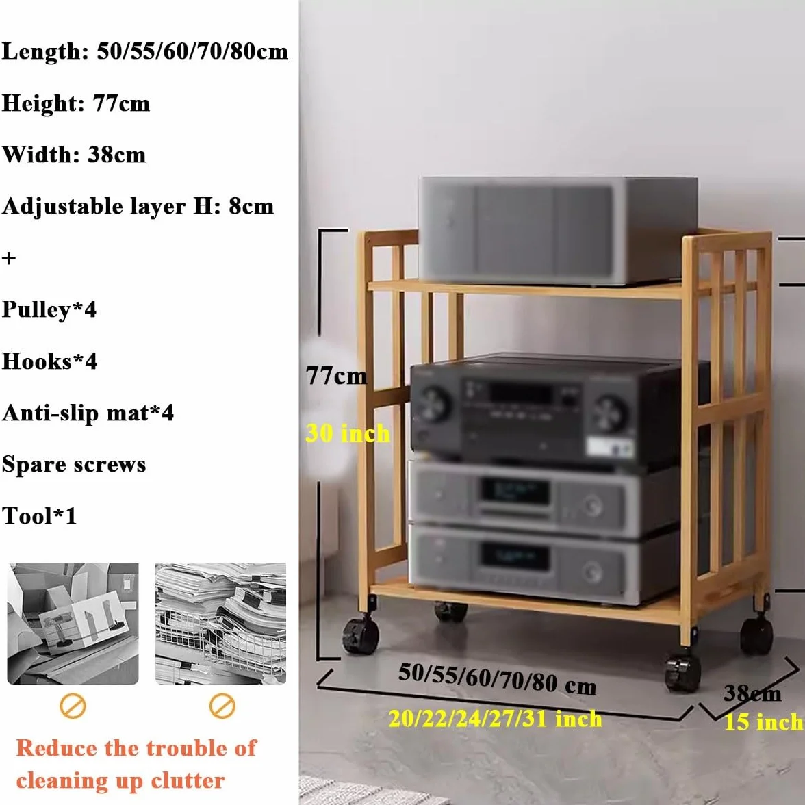 Szafka do przechowywania multimediów do małych przestrzeni, ruchomy stojak audio na DVD, CD, odtwarzacz płyt i konsole do gier, stojak stereo z półką na głośnik i wzmacniacz, 70 cm domowy nizer