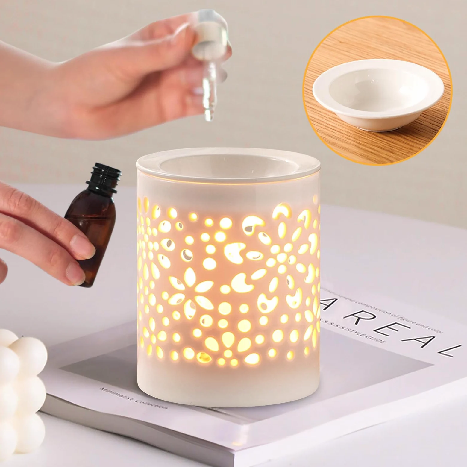 BORDEAG Podgrzewacz do topienia wosku – ceramiczna lampa zapachowa, elektryczna lampa zapachowa do wosku zapachowego, lampa zapachowa z ceramiki, zapach do pomieszczeń z podgrzewaczem, podgrzewacz do