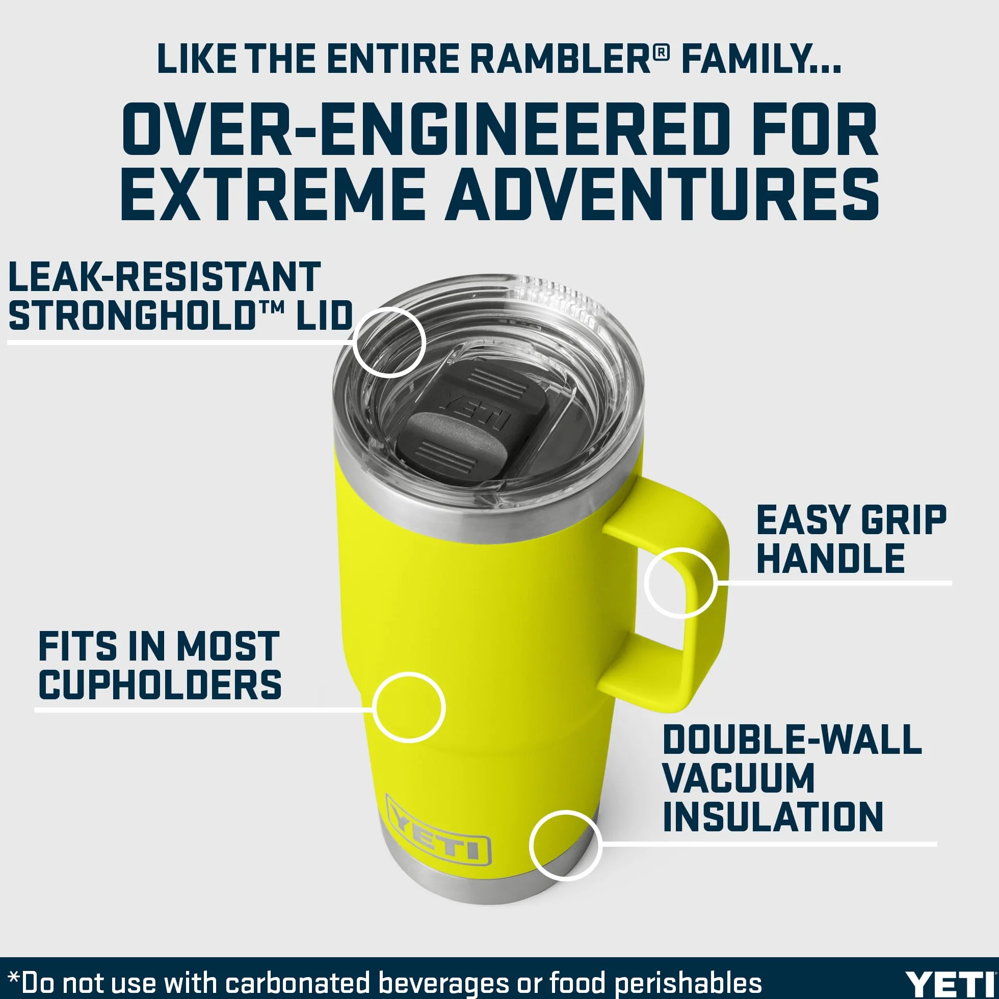 YETI Rambler Travel Mug, Stainless Steel Vacuum Insulated with Stronghold Lid, Firefly Yellow, 20 oz (591 ml)