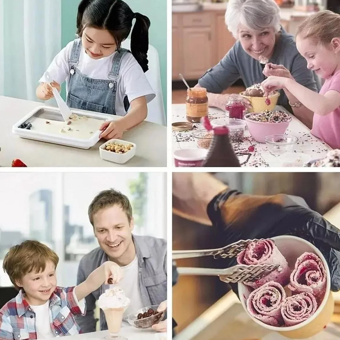 Ice Cream Rolls Maker do robienia lodów "zrób to sam" – maszyna do robienia lodów z 2 szpatułkami, dla dzieci i rodziny, kolor biały, 17 x 22 cm