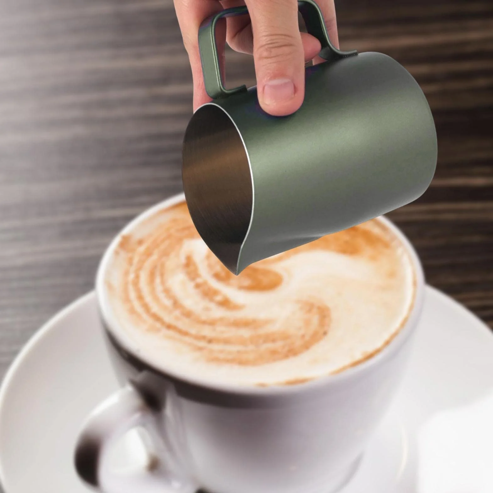 2 zestawy kubków do spieniania mleka do kawy do latte art chai, cappuccino, zielony, 600 ml