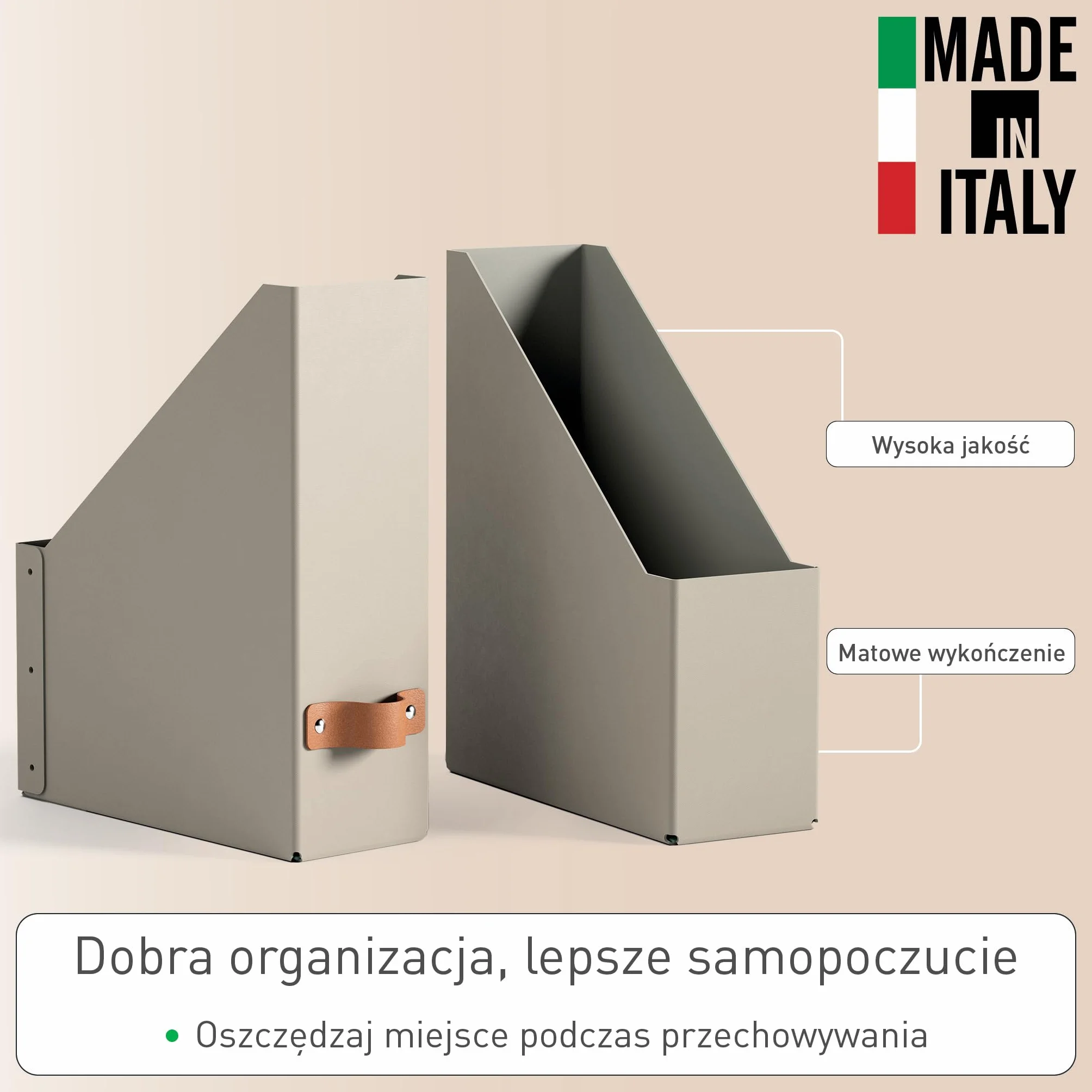 Organizer na Dokumenty Leitz Puro – Zestaw 2x Stojak na Gazety A4, Kompatybilnych z Regałami Modułowymi i Półkami, Pomieści 900 Arkuszy (80 g/m²), 10 x 26 x 31 cm, Beżowy