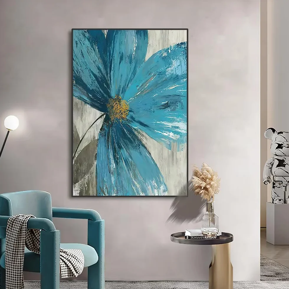 DFZEWKI Kwitnące życie botaniczny nadruk sztuka ścienna obrazy na płótnie vintage niebieska farba kwiaty plakaty ścienne dekoracja salonu (70 x 100 cm (26 x 39 cali) x 3)