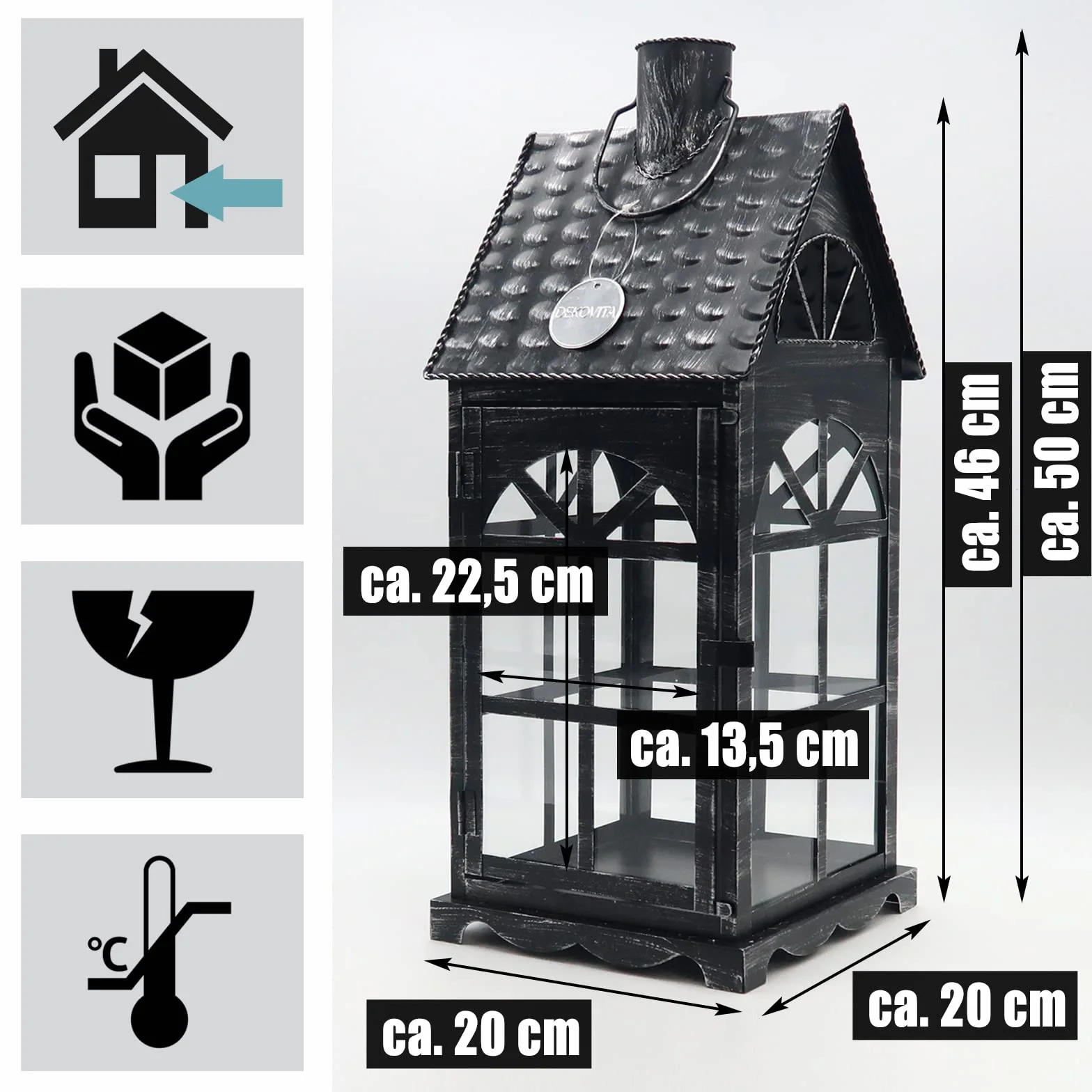 Dekovita metalowe Latarni 35cm/50cm światło Dom - Latarnia świecznik z szklanymi - Deco Lampa Lampion na świece