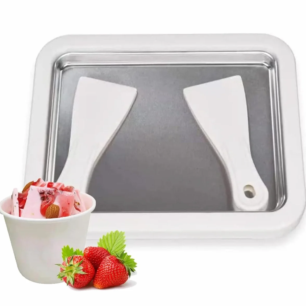 Ice Cream Rolls Maker do robienia lodów "zrób to sam" – maszyna do robienia lodów z 2 szpatułkami, dla dzieci i rodziny, kolor biały, 17 x 22 cm