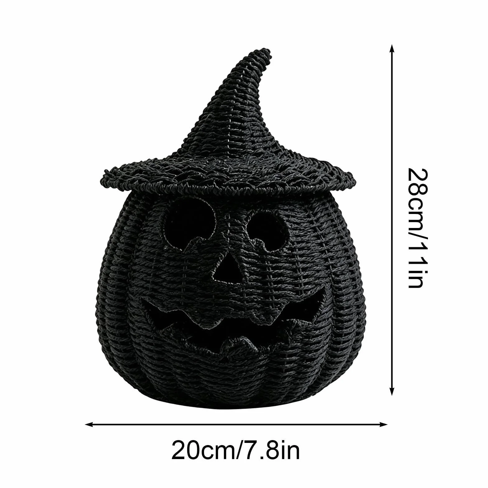 Dekoracyjny Pleciony Kosz Dyniowy Halloweenowy pojemnik ze świeczką LED | Czarne pojemniki na słodycze do domu, salonu, biurka, kominka, stołu jadalnego, przedpokoju, ganku, przyjęcia