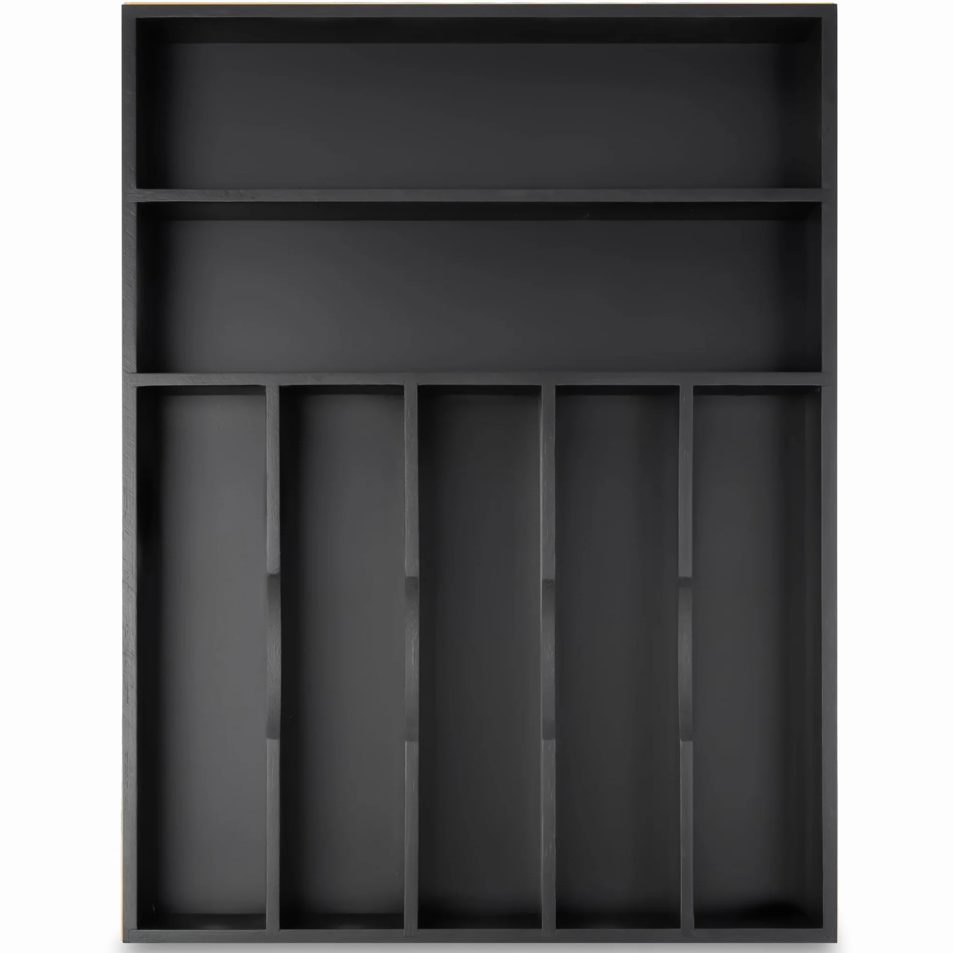 Besilord Organizer na sztućce 33 cm czarny bambusowy organizer do szuflady kuchennej, 7 przegródek, organizer na przybory, uchwyt na sztućce, organizer na sztućce, taca na sztućce