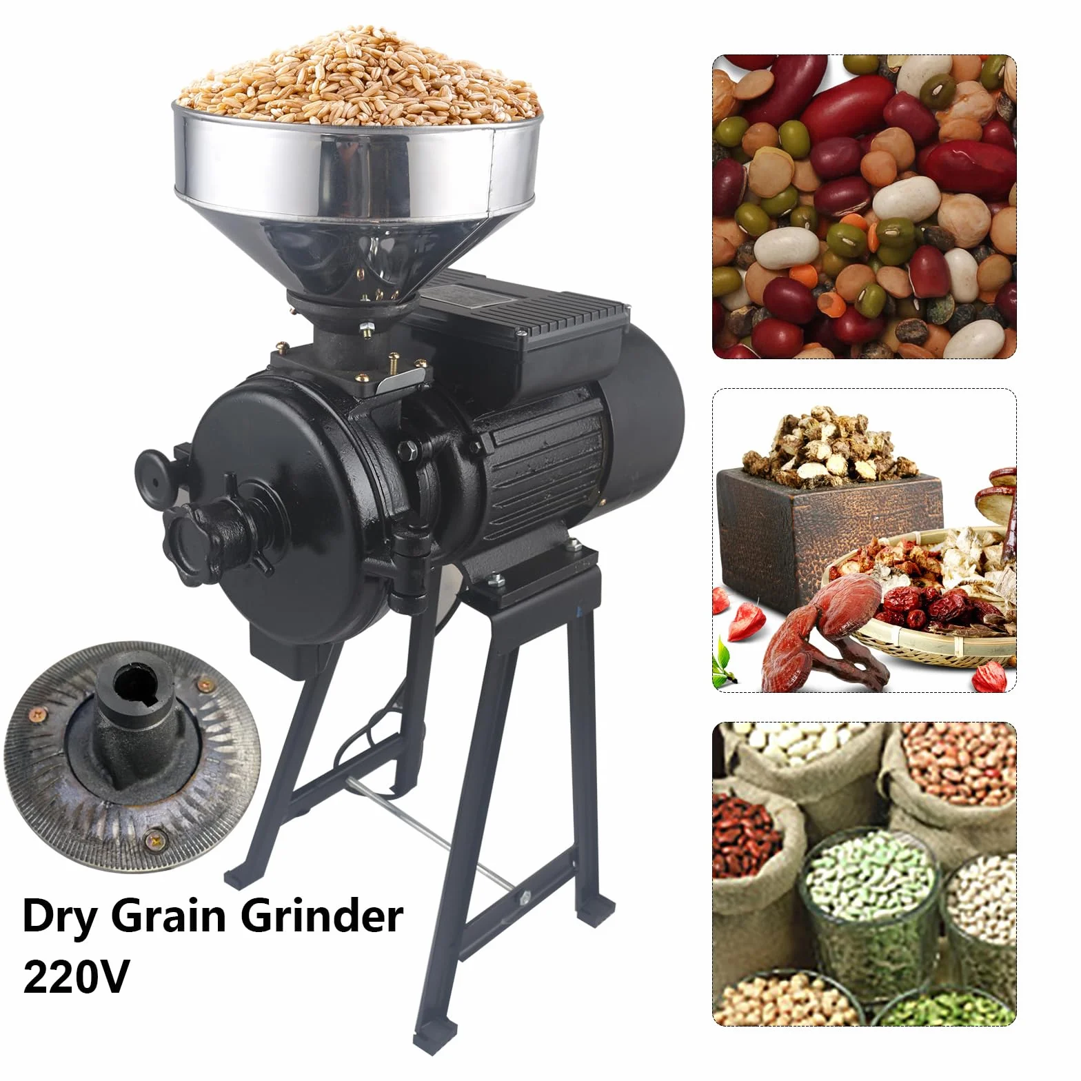 Elektryczny młynek do ziarna, młynek do ziarna, młynek do karmy, z lejkiem do ryżu, soi, 2200 W