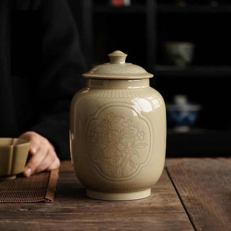 HLTYGWX Pojemnik na herbatę Pojemnik ceramiczny do przechowywania słoika Ręcznie robiona ceramiczna puszka na herbatę Domowa kuchnia Herbata zamknięta puszka Puszka na herbatę
