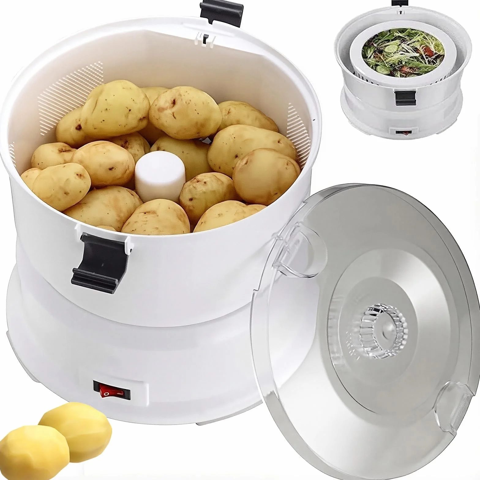 Elektryczna obieraczka do ziemniaków – automatyczna obieraczka do warzyw o pojemności 1 kg, szybkie obieranie w ciągu 1 minuty, obrotowa blokada bezpieczeństwa do użytku w kuchni