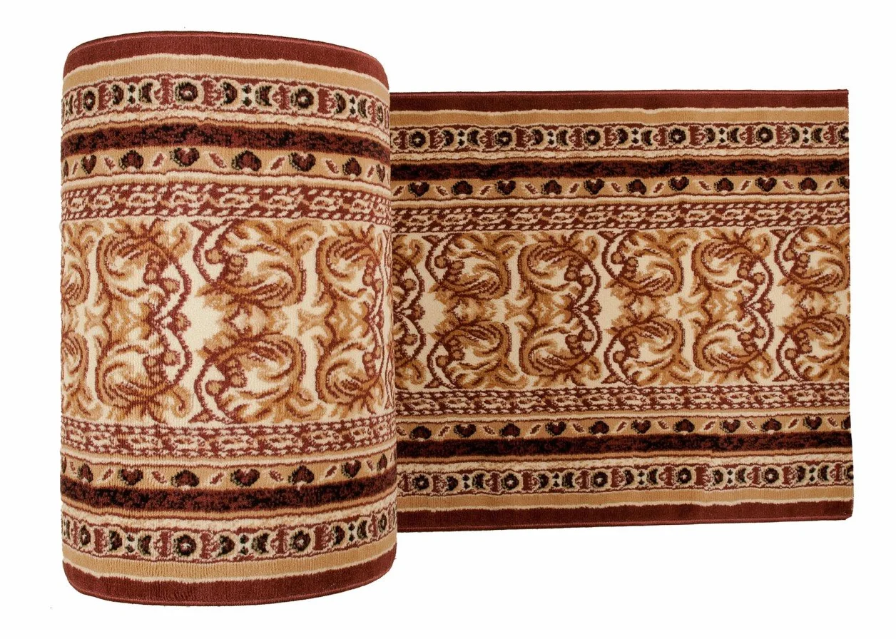 TAPISO Atlas chodnik na metry, krótkie runo, do kuchni, salonu, klasyczny, kwiatowy, paski, brązowy, beżowy, Ökotex 120 x 450 cm