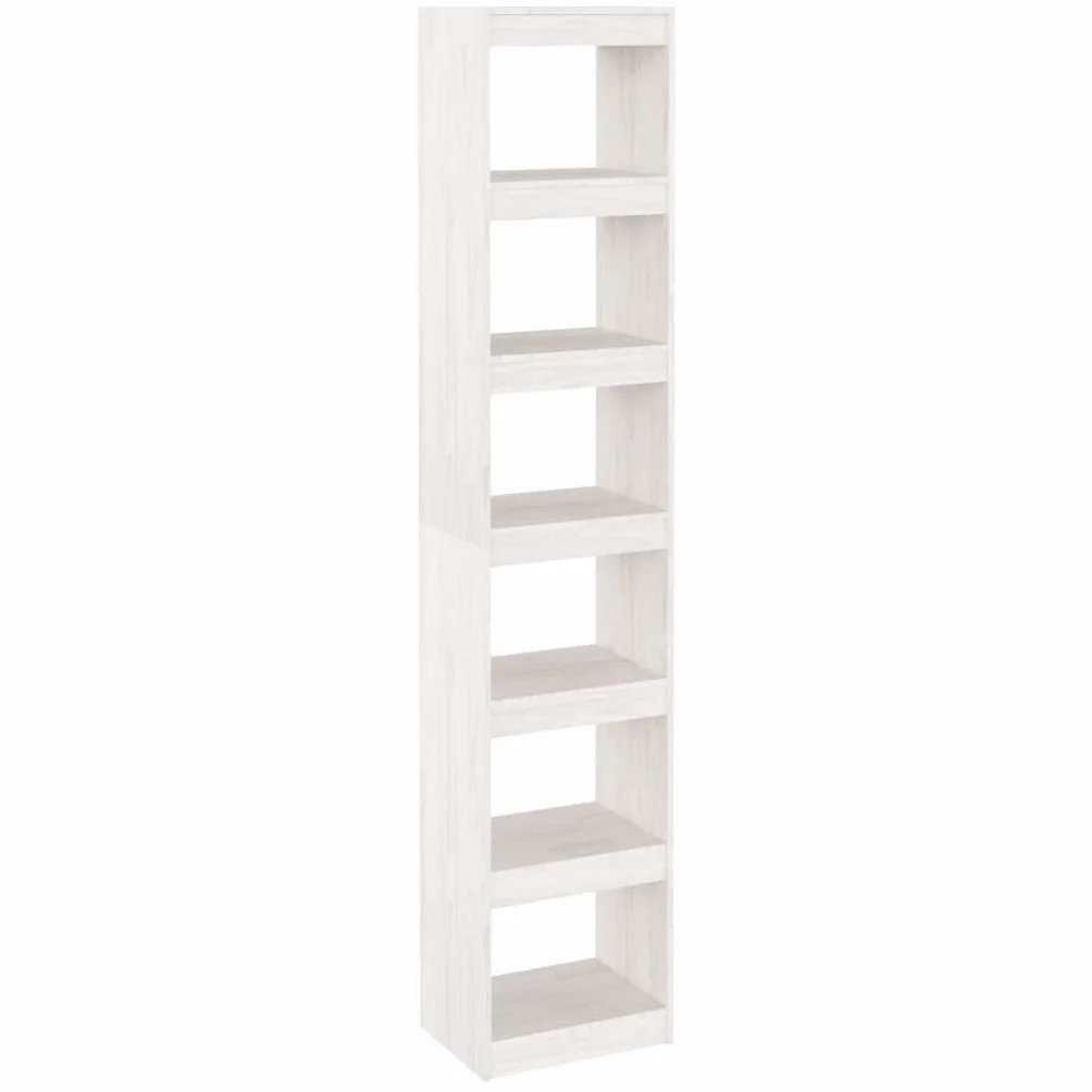 Générique Regał z 6 przegródkami z litego drewna sosnowego biały 40 x 30 x 199 cm, regał do przechowywania i przegroda pokoju na książki, czasopisma i dekoracje