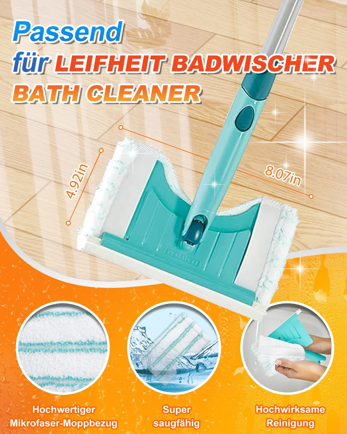 Zestaw 2 zamiennych poszewek do myjki łazienkowej Bath Cleaner Micro Duo Telescope, mop z mikrofibry