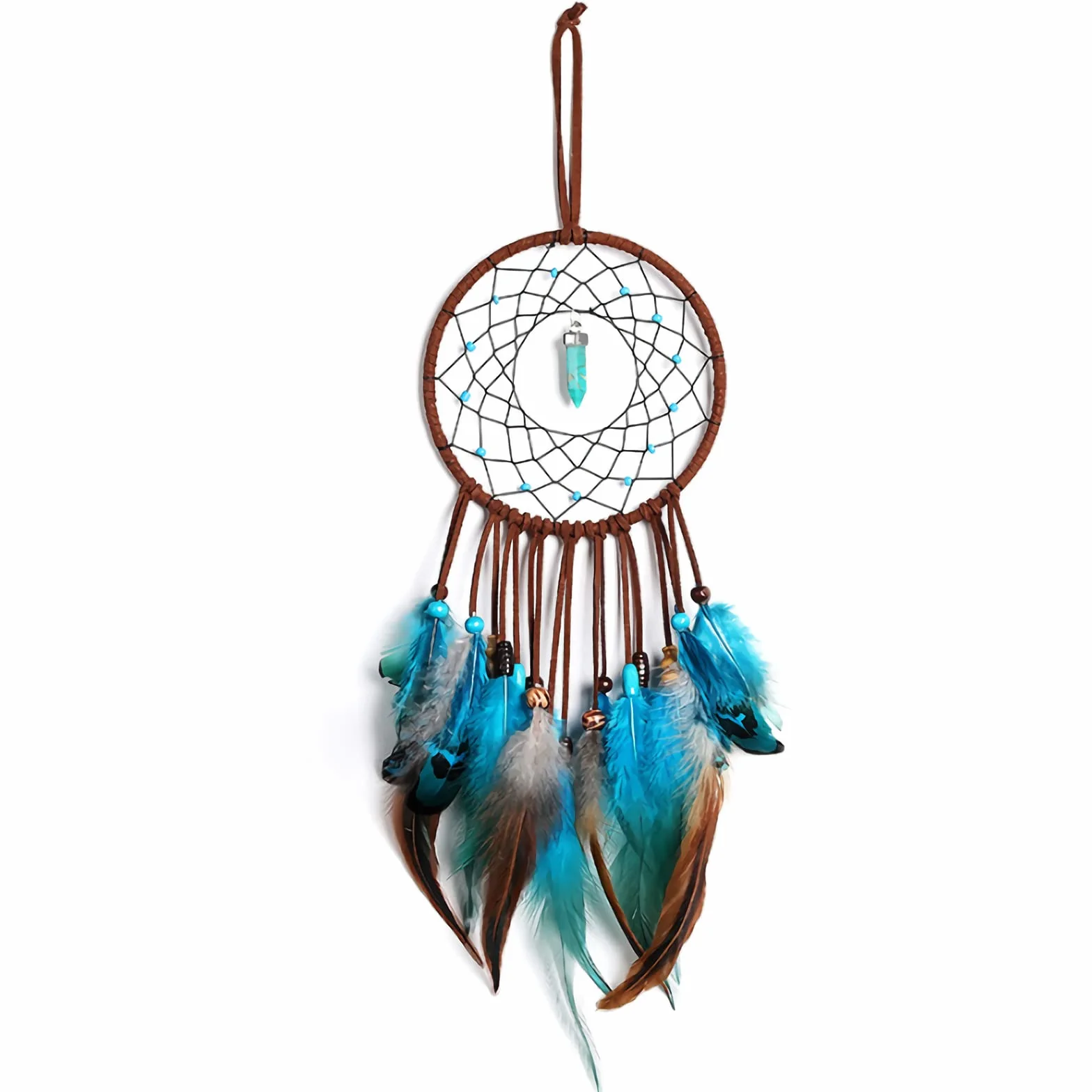 Dreamcatcher ręcznie robione, łapacz snów ozdoby dla dzieci indyjskie niebieskie pióra łapacze na ścianę sztuka i rzemiosło akcesoria domowe wisiorki