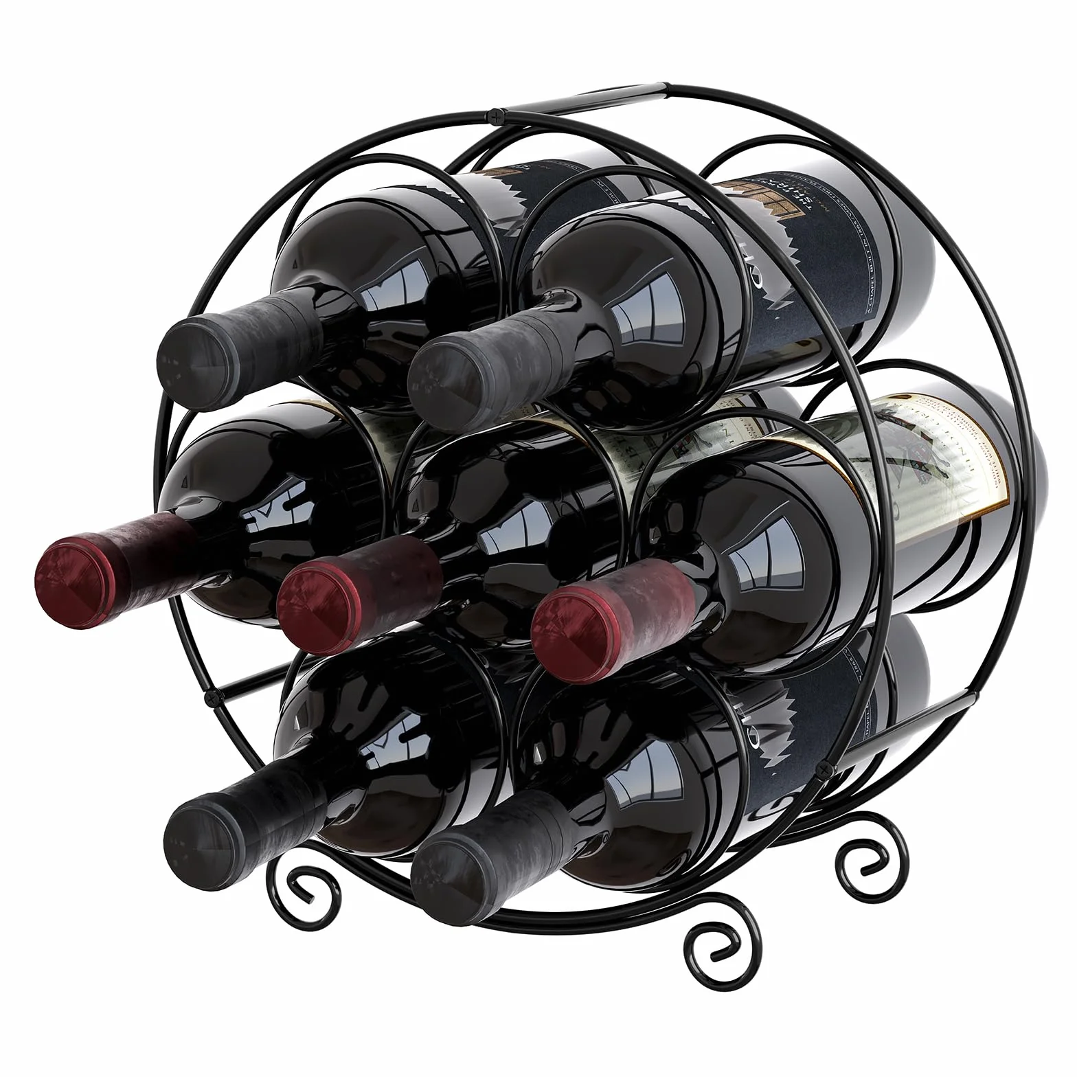 EasyPAG Stojak na Wino 7 Butelki Metal,Wolnostojący Regał na Butelki,Uchwyt na Wino,Stojak do Przechowywania Wina do Domu & Kuchni,Czarny
