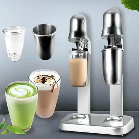Elektryczny shaker do mleka 180 W do koktajli mlecznych i koktajli mlecznych. Zawiera 2 kubki, regulowane przekładnie prędkości, gruba podstawa do koktajli proteinowych