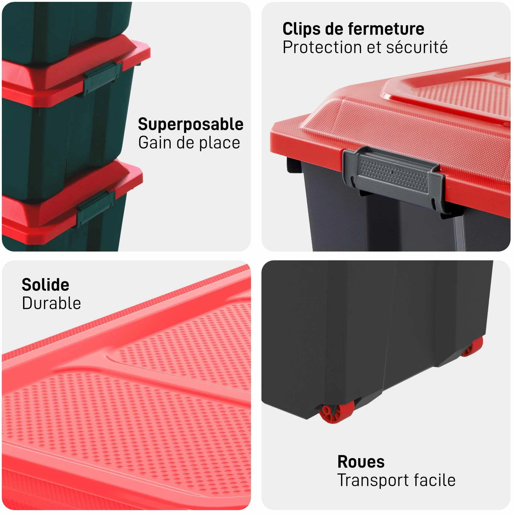 SUNDIS Malle de rangement à roulettes LOCKER 135 l