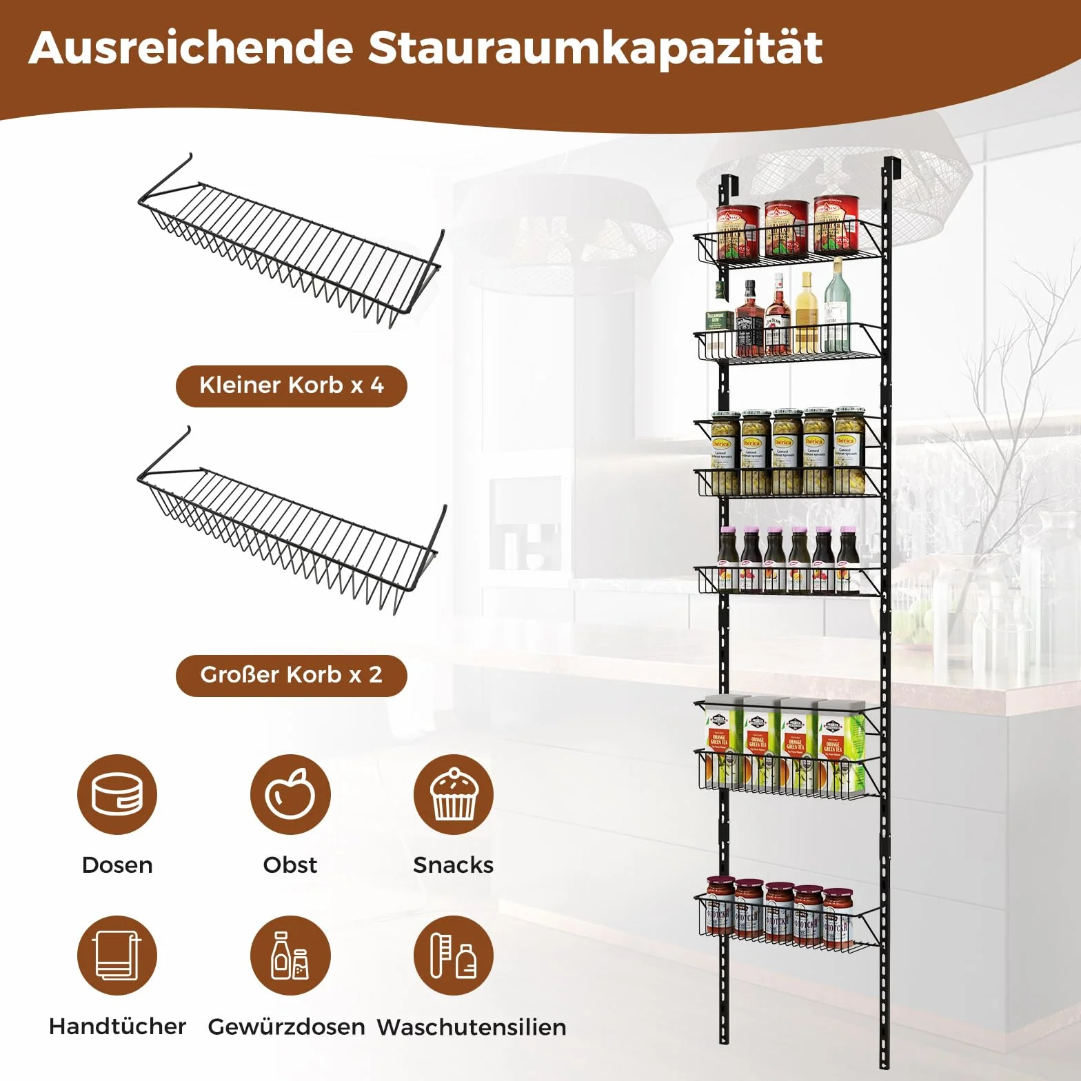 COSTWAY Wiszący organizer na drzwi/ścianę, regał wiszący z 6 regulowanymi półkami, wiszący schowek na przybory gospodarstwa domowego, regał prysznicowy, kosz wiszący, stalowy regał na drzwi do kuchni