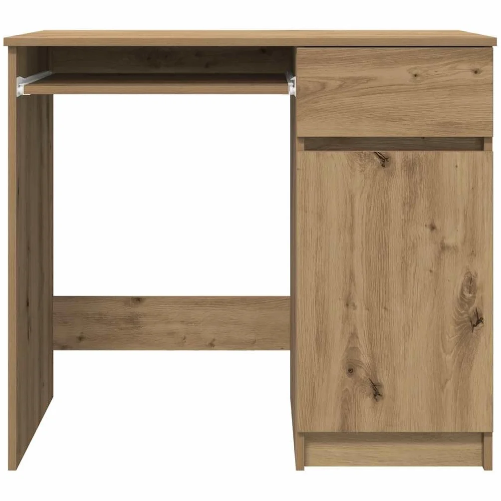 Biurko Artisan dąb drewnopochodny, 86 x 49 x 76 cm, z szufladą i drzwiami, uniwersalny stolik pod komputer do biura i biura domowego, meble do gabinetu z miejscem do przechowywania i