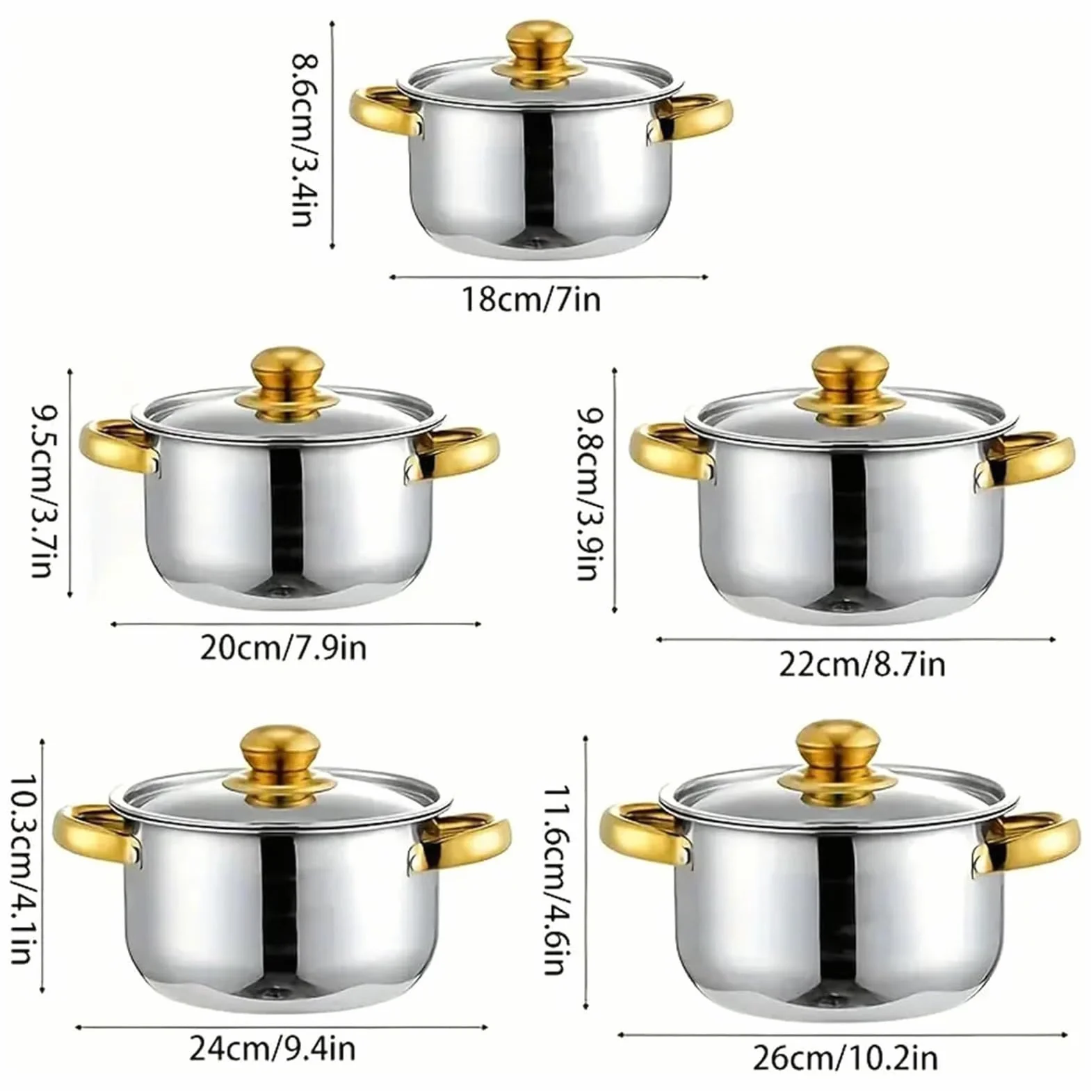 Zestaw do gotowania ze stali nierdzewnej – profesjonalny zestaw do gotowania, metalowy zestaw kuchenny, polerowany chromowany garnek z pokrywką, Versatile Culinary Collection, przygotowanie żywności