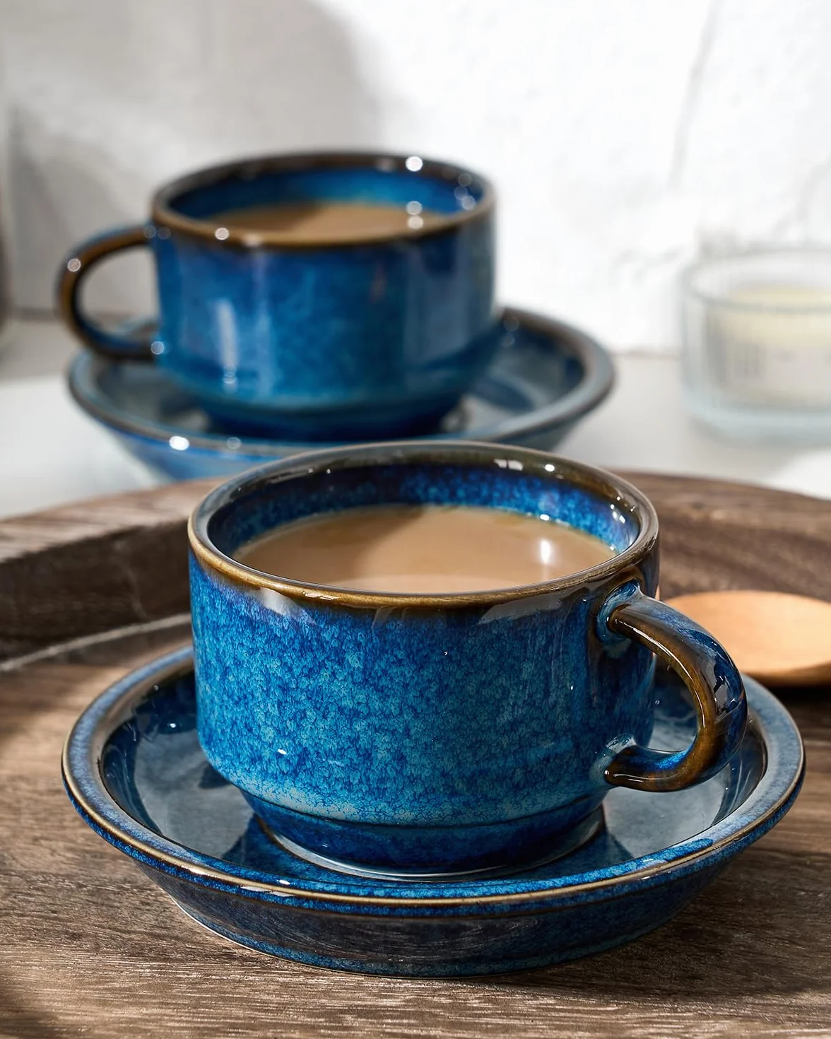 HOME DECOR Zestaw filiżanek do espresso - reaktywny proces szkliwienia - 6 x 140 ml filiżanek do kawy z spodkiem i podstawką - Eleganckie ceramiczne filiżanki do espresso i latte - reaktywne
