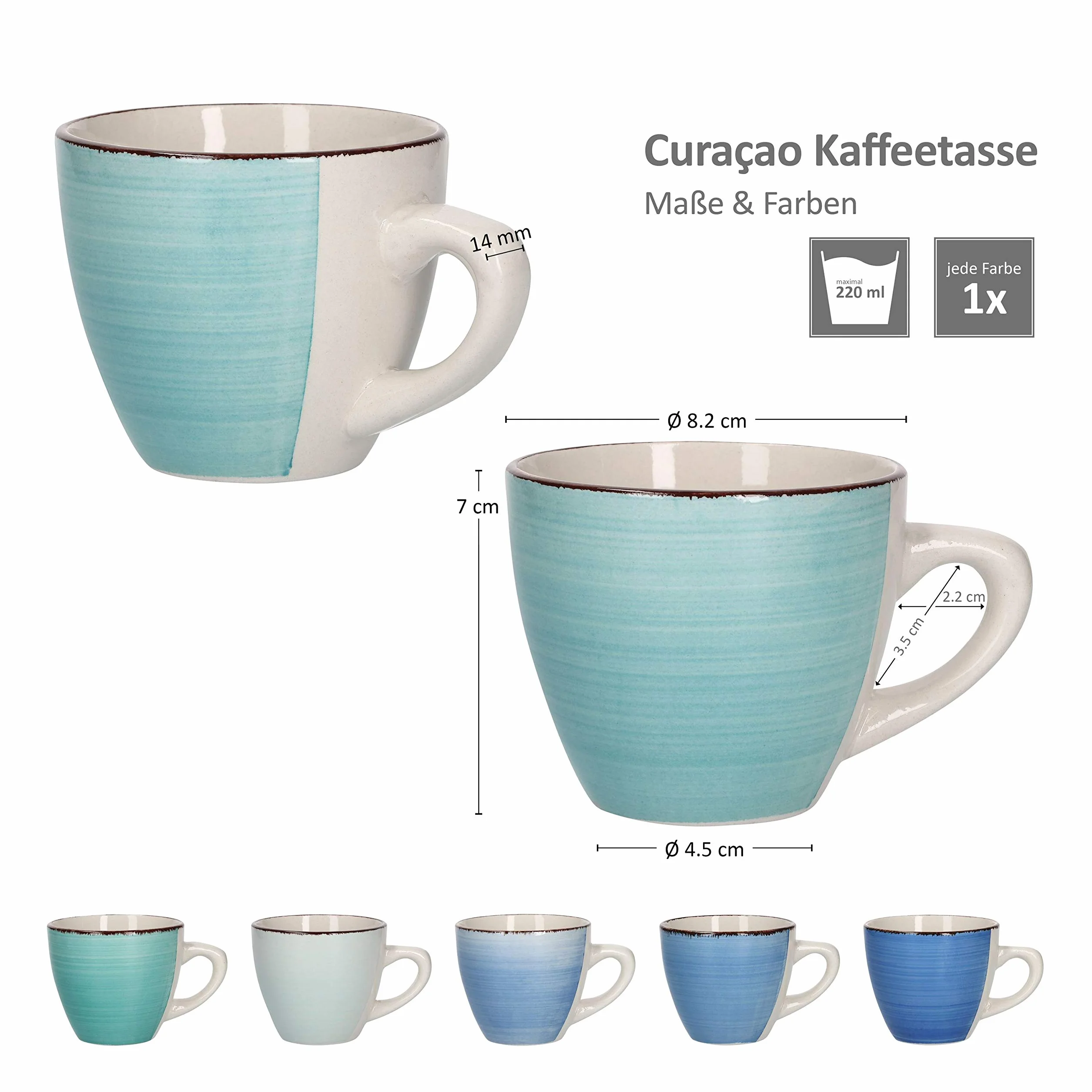 MamboCat 18-częściowy zestaw naczyń do kawy Blue Curacao ręcznie malowany kamionka