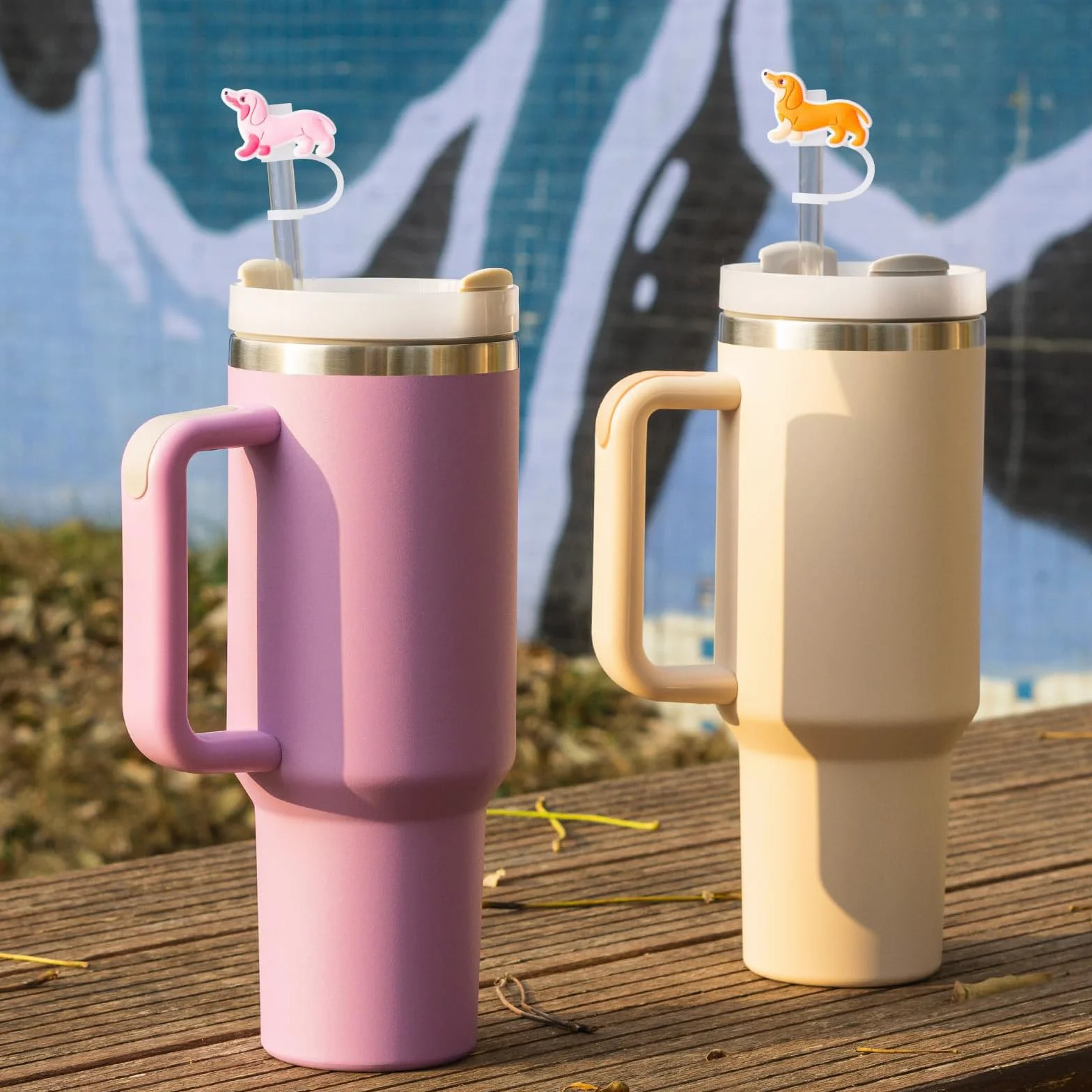 6 sztuk silikonowych pokrywek na słomki jamnik, pasuje do kubków o pojemności 30/40oz, urocze akcesoria do słomek do picia, idealne na Boże Narodzenie i do aktywności na świeżym powietrzu