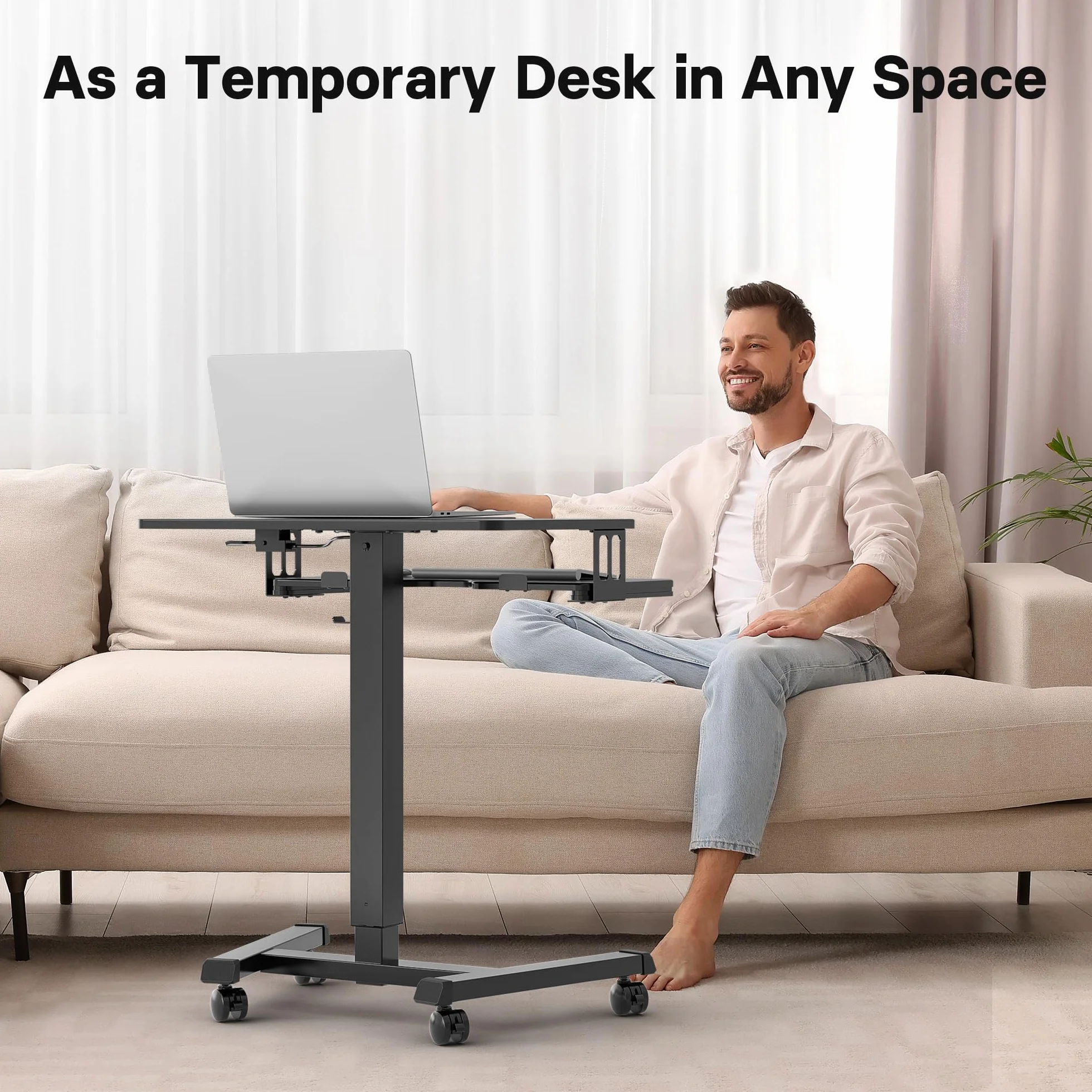 BONTEC Mobilne Biurko Stojące Regulowana Wysokość 72-112 cm Pulpit 65x45 cm Stolik na Laptopa z Półką na Klawiaturę