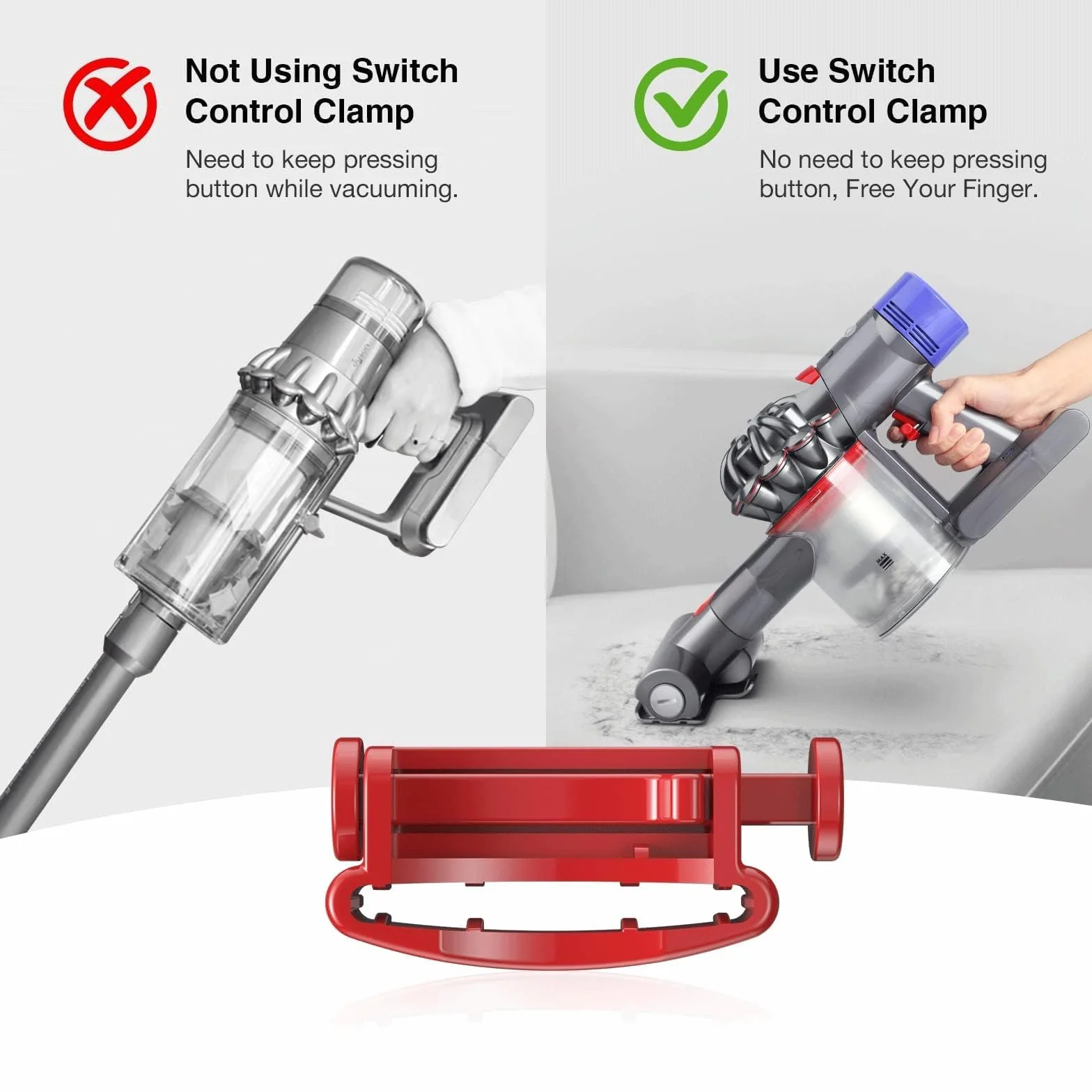 2Sztuki Blokada spustu dla odkurzacza Dyson, blokada przycisku zasilania, uchwyt przełącznika dla Dyson V15 V11 V10 V8 V7 V6 Absolute/Animal/Motorhead Vacuum Cleaner, nie trzeba trzymać wciśniętego przycisku (nie dla Outsize)