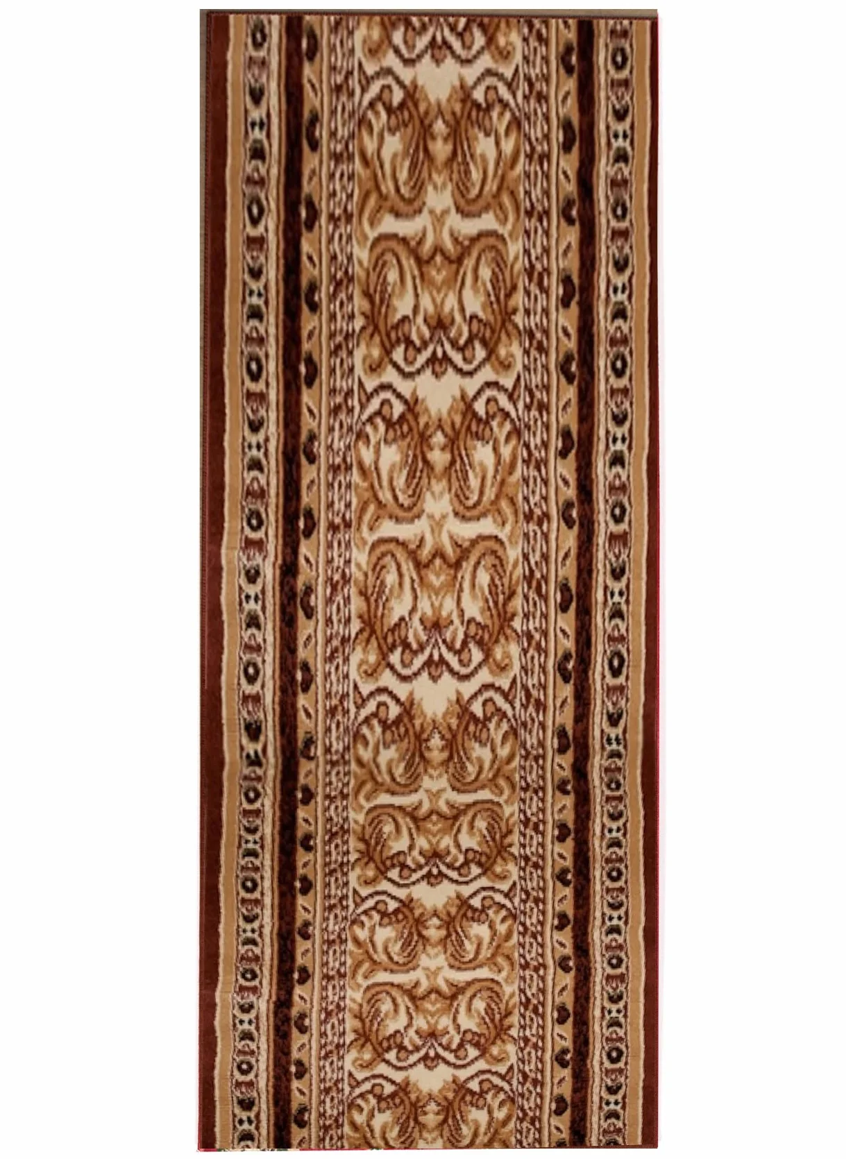 TAPISO Atlas chodnik na metry, krótkie runo, do kuchni, salonu, klasyczny, kwiatowy, paski, brązowy, beżowy, Ökotex 120 x 450 cm