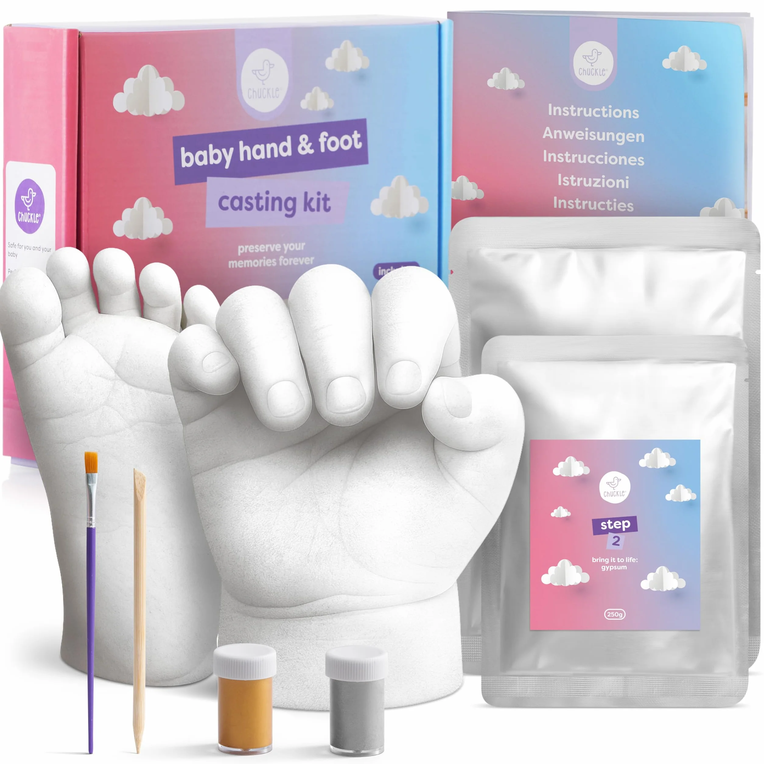 Chuckle Zestaw do odlewania odcisków dłoni dziecka, zestaw upominkowy do formowania 3D, wspomnienia, pamiątki, dla dzieci lub noworodka, prezenty na baby shower