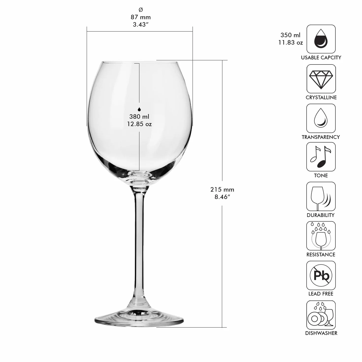 Krosno Kieliszki do czerwonego wina | Komplet 6 sztuk | 350 ml | Kolekcja Venezia | Idealne do domu, restauracji i na przyjęcia | Można myć w zmywarce | Bezołowiowe szkło kryształowe