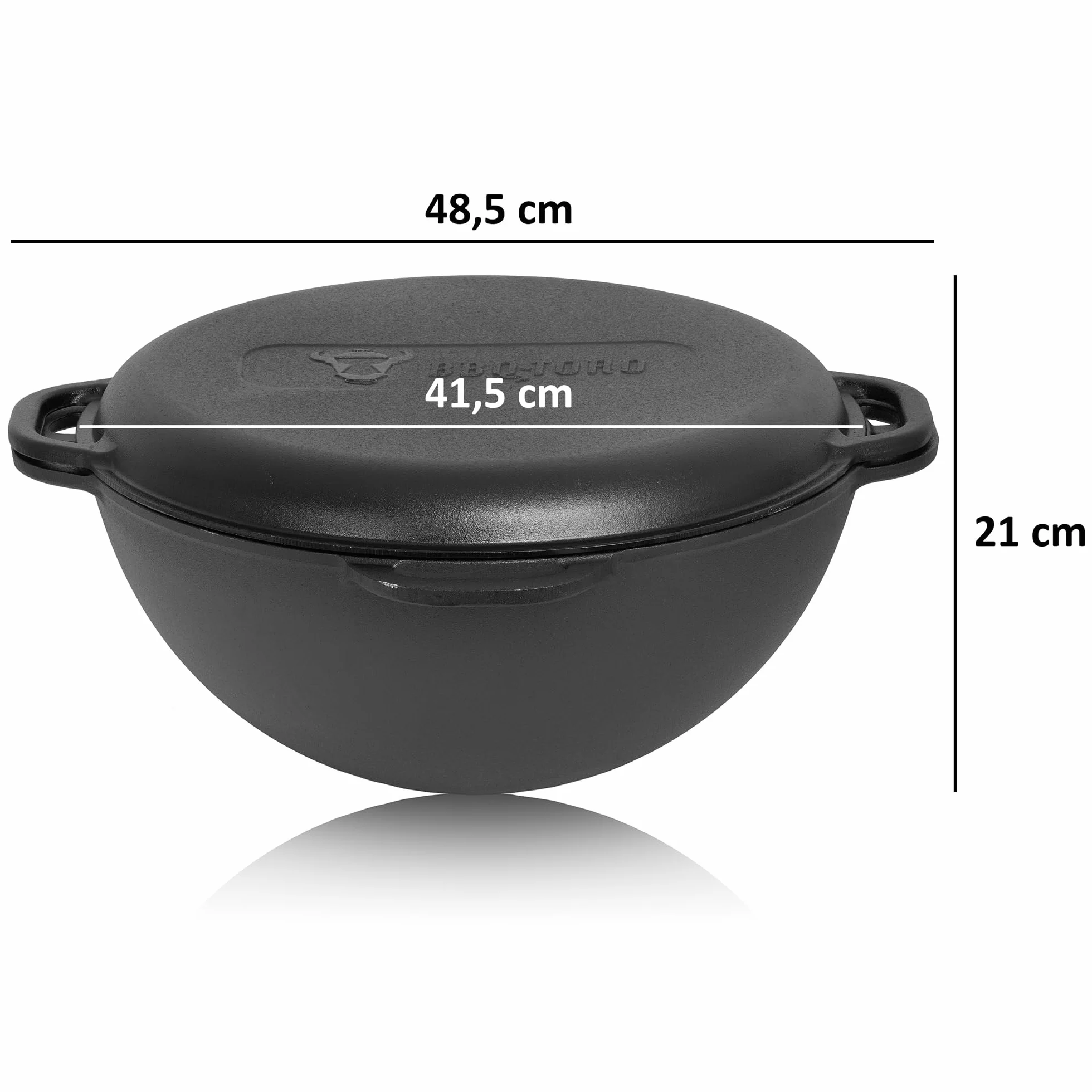 BBQ-Toro Żeliwny kazan z pokrywką | 16 litrów | tradycyjny garnek żeliwny | Kazań z okrągłym dnem | Wok do grilla wstępnie wypalony | garnek do duszenia do gotowania, duszenia, smażenia, smażenia