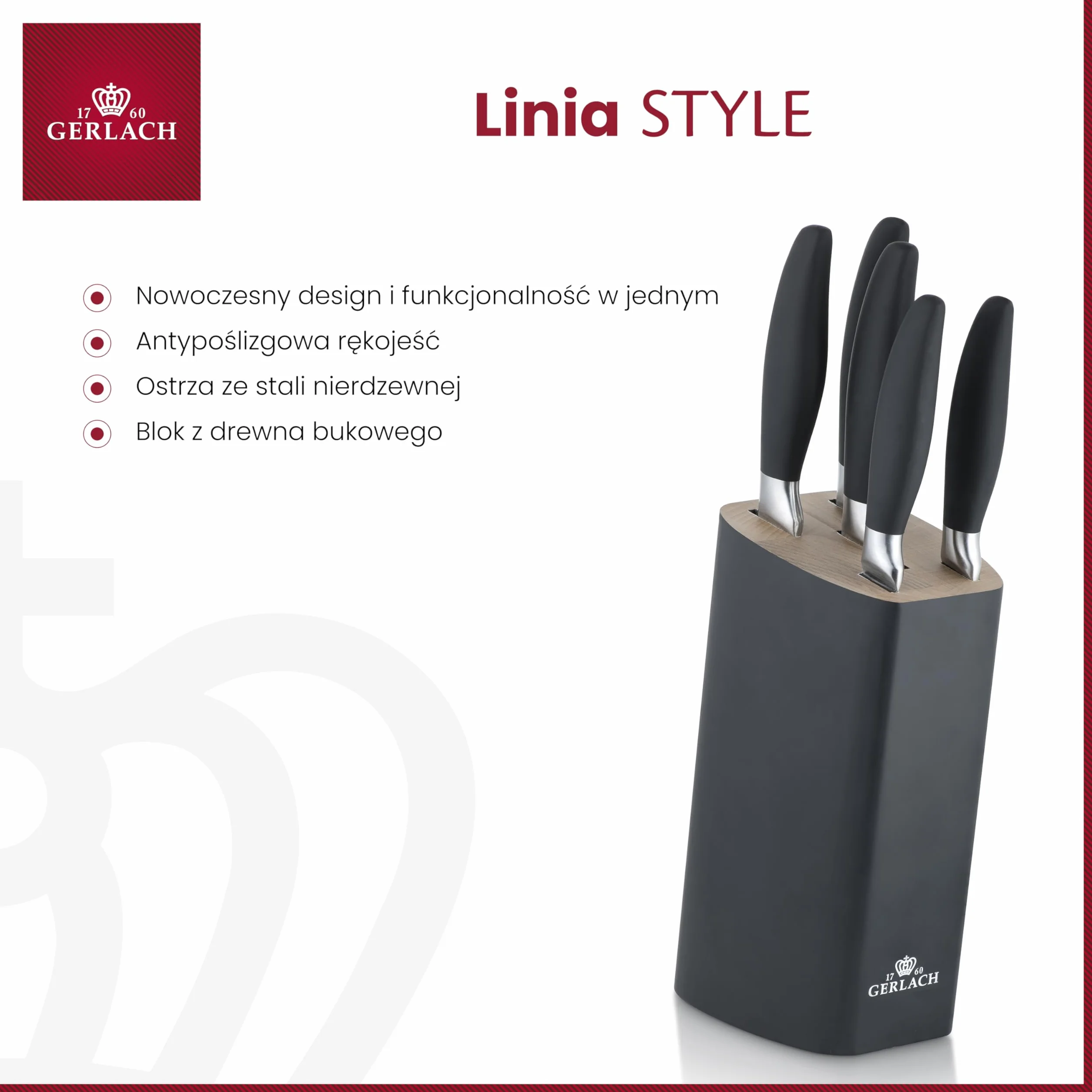 Gerlach Style Plus Zestaw Noży, Czarny, 5 szt
