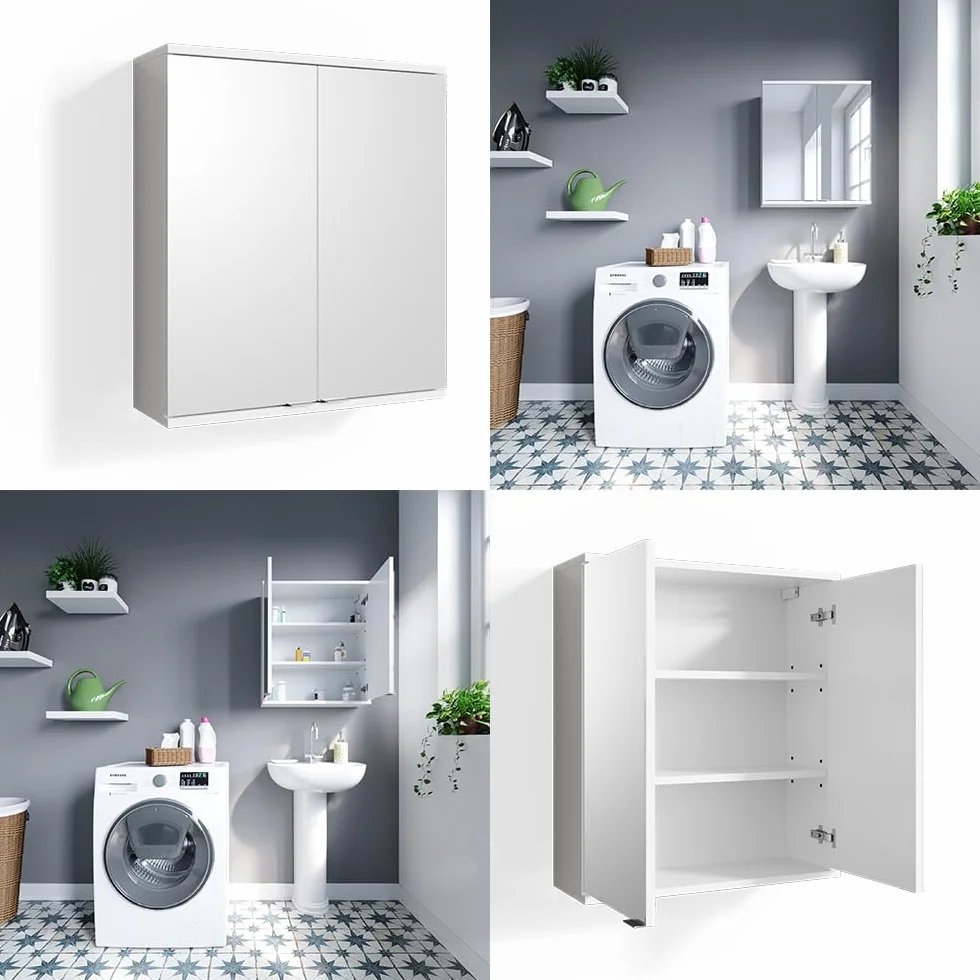 Vicco Szafka z lustrem łazienkowa Roy Biały 60x68 cm