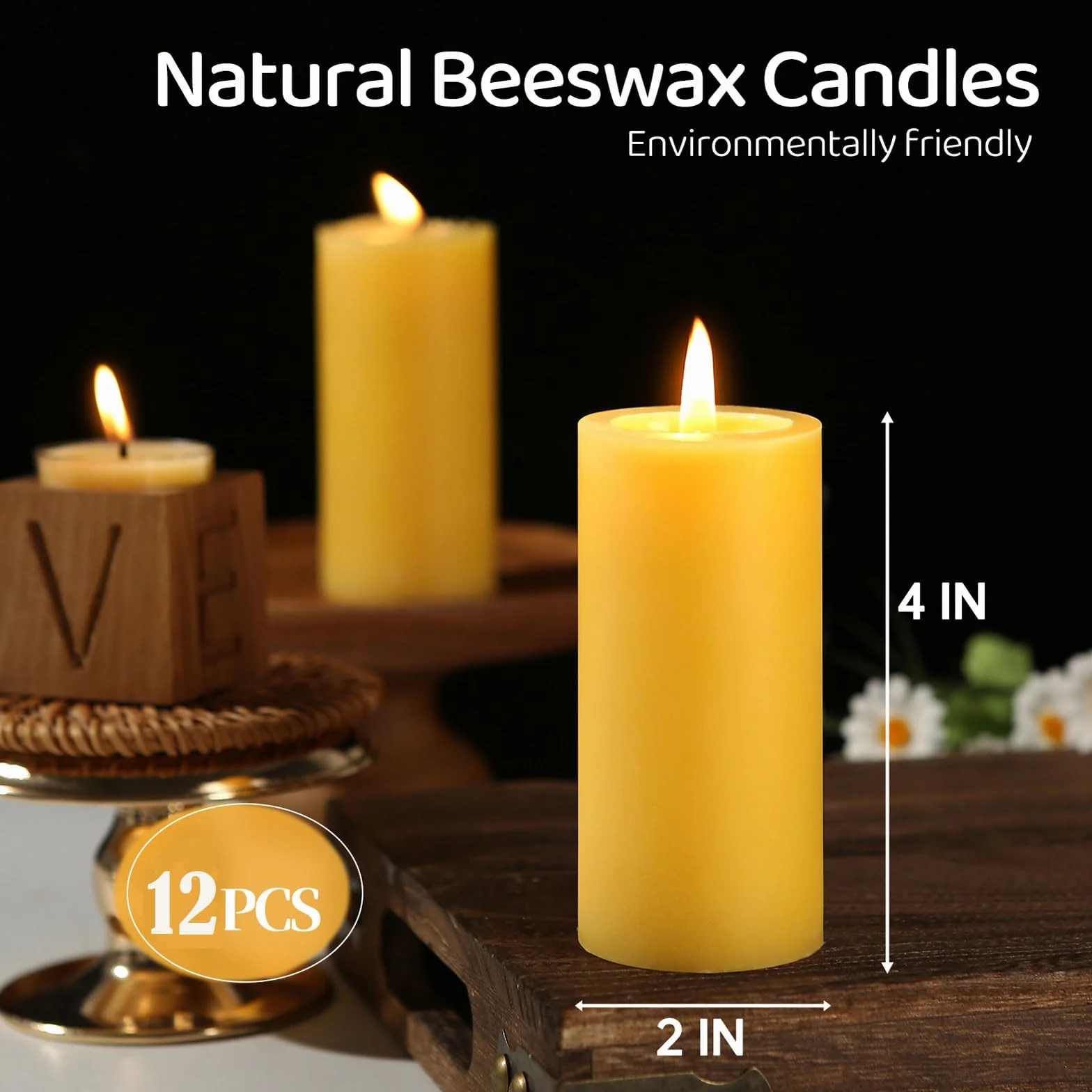 12 sztuk naturalnych świec filarowych z wosku pszczelego, 100% czyste świece z wosku pszczelego - 420 godzin długiego palenia, bezzapachowa świeca woskowa do domu, modlitwy, nagłych wypadków, bezdymna
