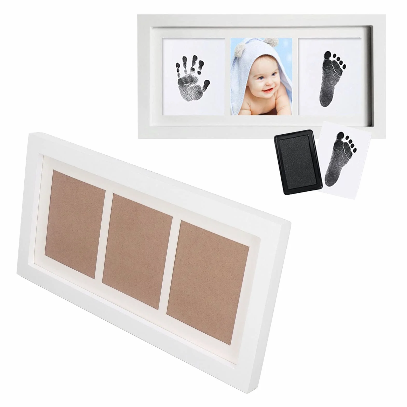 Baby Handprint And Footprint Kit, Noworodek Handprint i Footprint Photo Frame Zestaw Pamiątkowy Baby Footprint Frame Biała Ramka na Zdjęcia DIY Hand Footprint Kit dla Noworodków