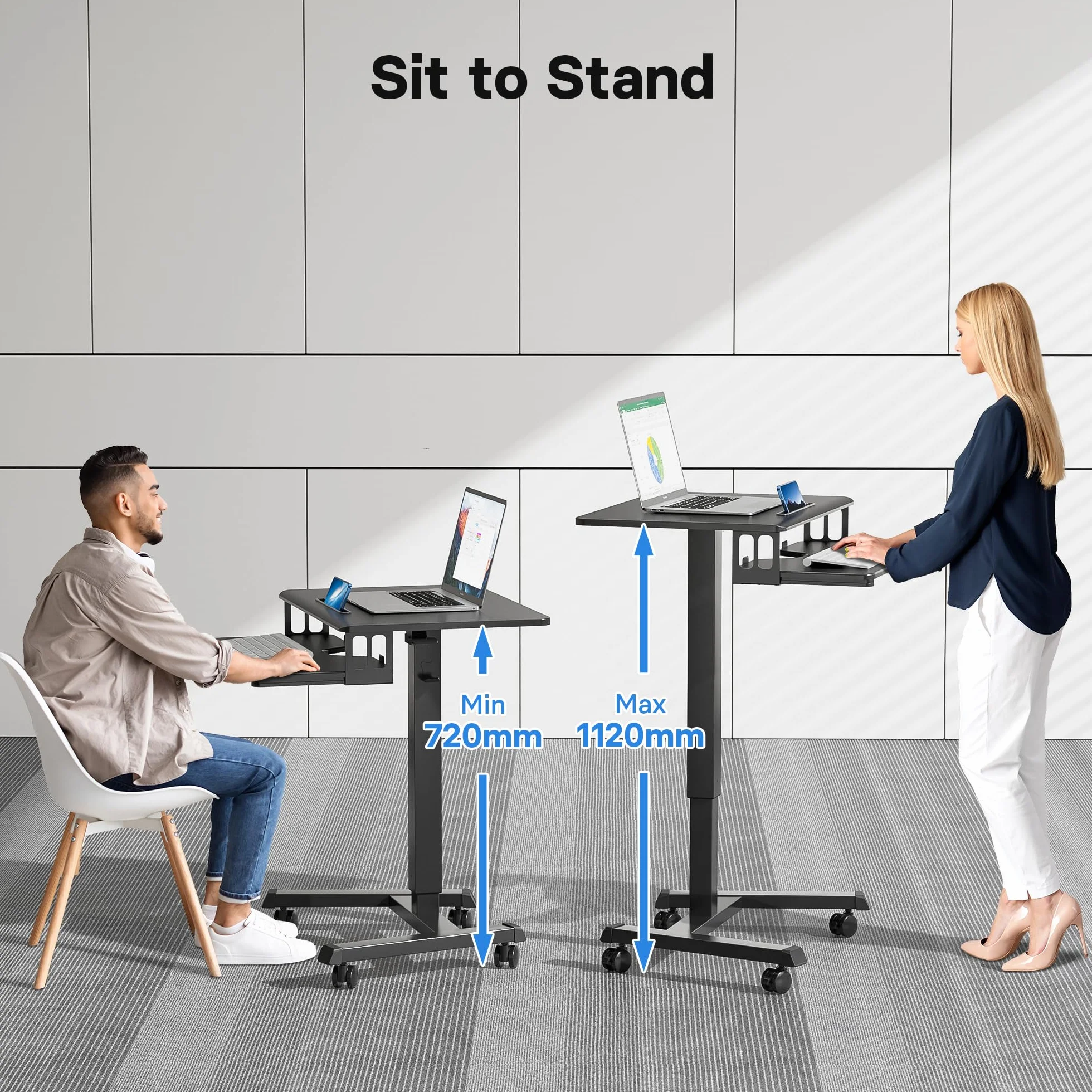 BONTEC Mobilne Biurko Stojące Regulowana Wysokość 72-112 cm Pulpit 65x45 cm Stolik na Laptopa z Półką na Klawiaturę
