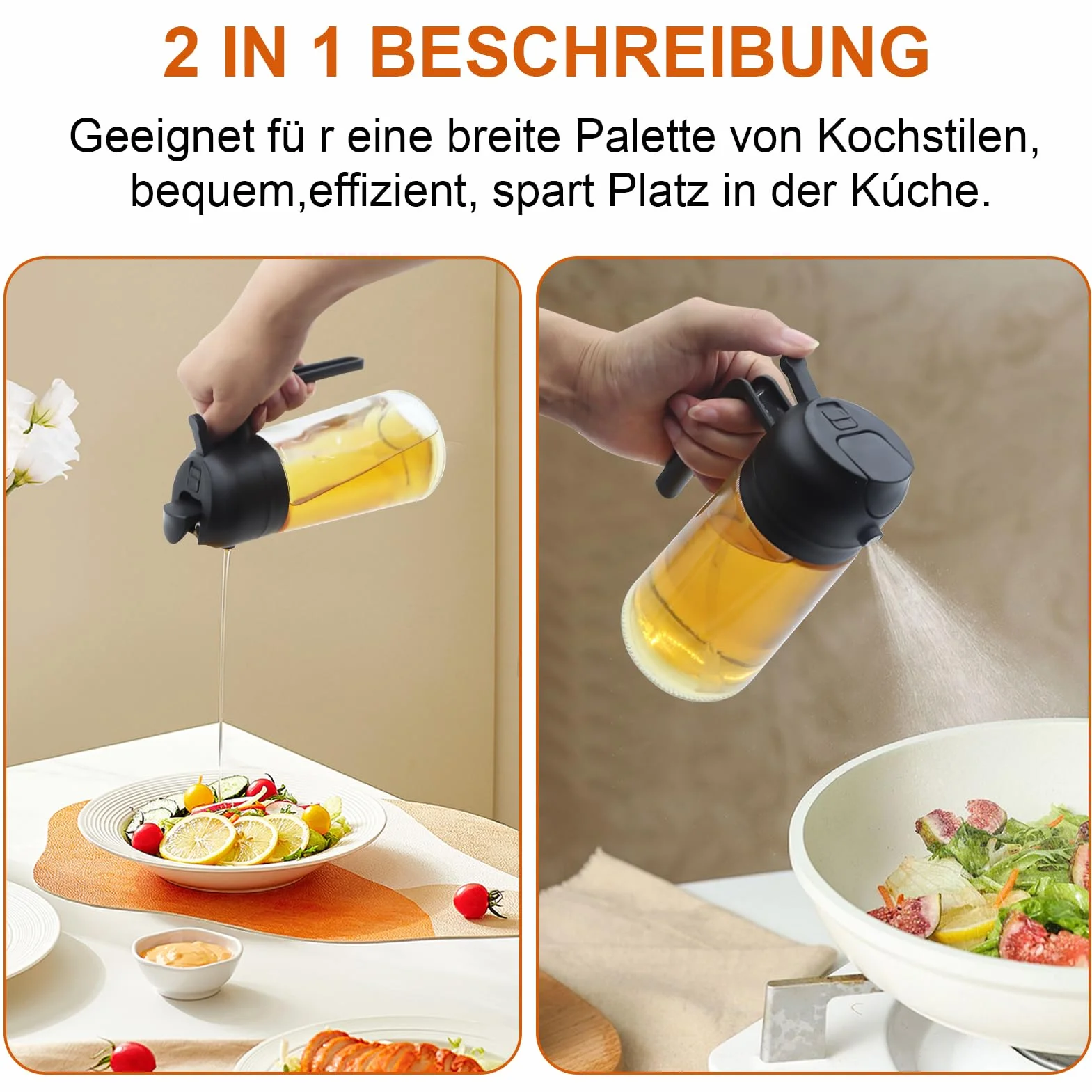 Opryskiwacz do oleju 2 w 1, spray do frytkownicy na gorące powietrze 470 ml, spray olejowy do frytkownicy powietrznej, dozownik oleju do butelek kuchennych do kuchni