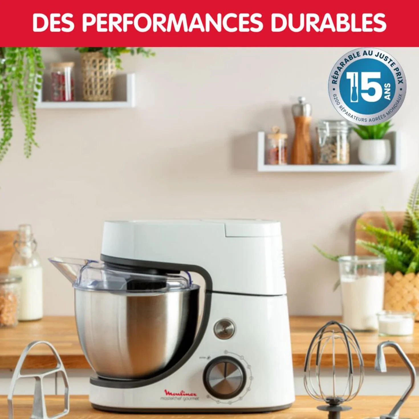 Moulinex Robot do ciasta, pojemność miski 4,6 l, 8 prędkości + Pulse, technologia Whisk dla idealnego ubijania, perkusista i ubijanie z odlewu aluminiowego, 1100 W, Gourmet Masterchef White QA510110